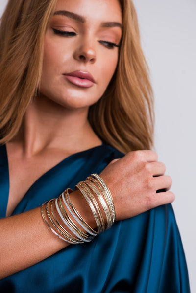 Gold 18 Piece Rhinestone Detail Bracelet Set