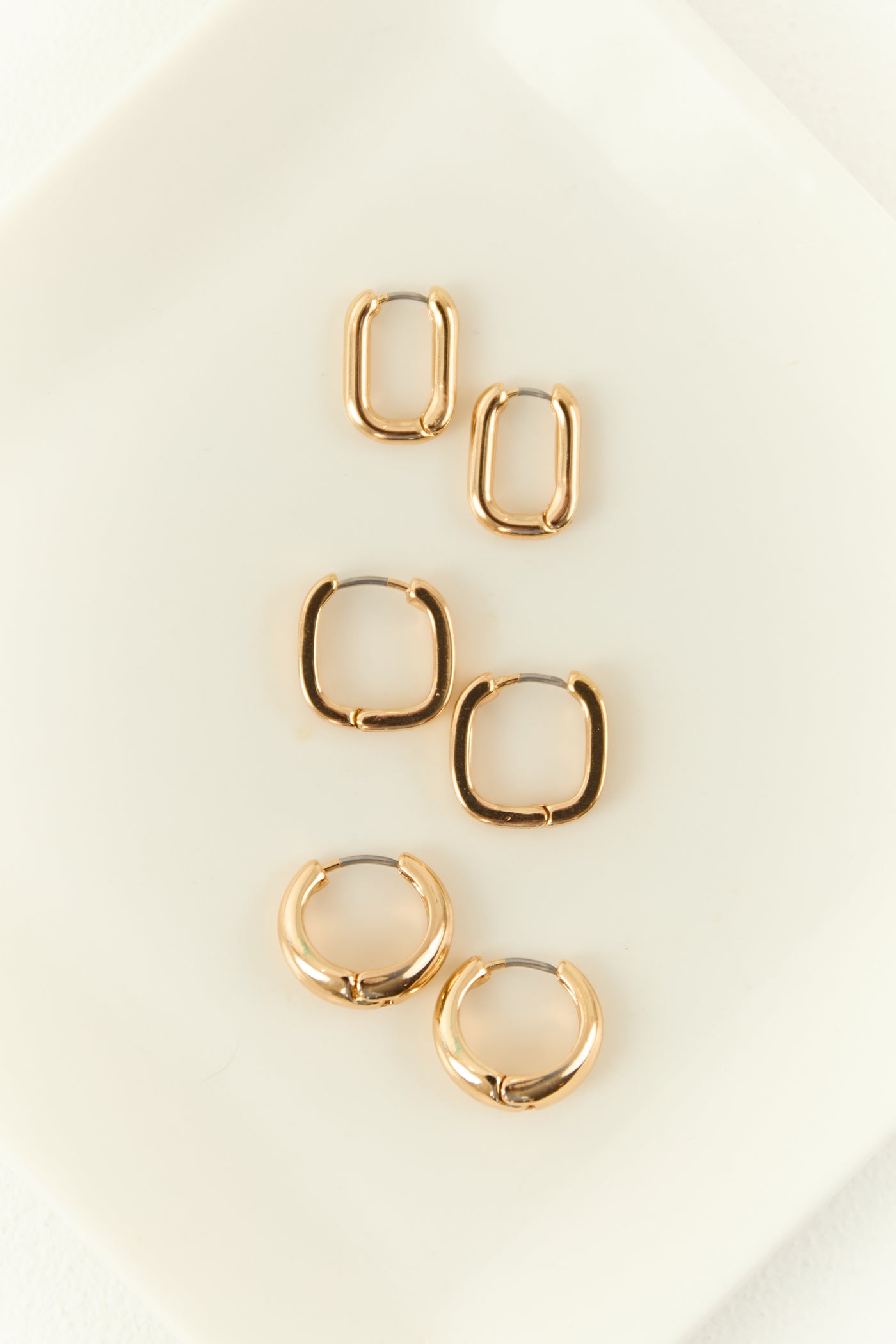 Gold 3 Pair Clicker Huggie Hoop Earring Set
