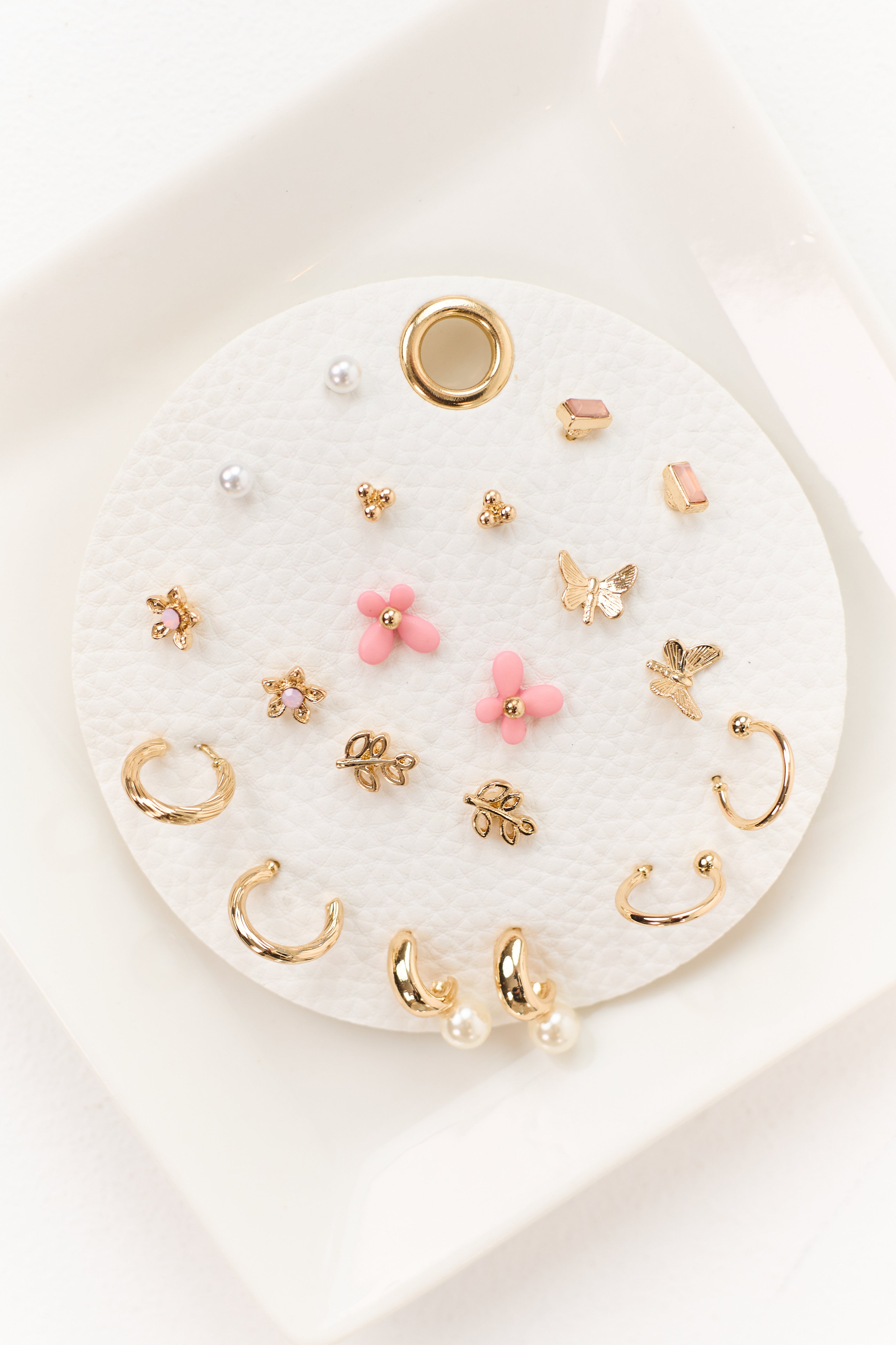 Gold Assorted Butterfly Floral Earrings Set