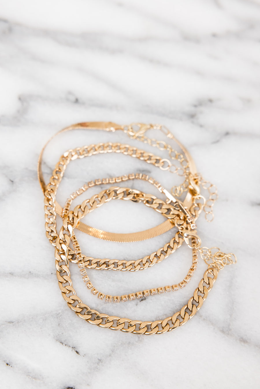 Gold Assorted Chain 4 Piece Bracelet Set