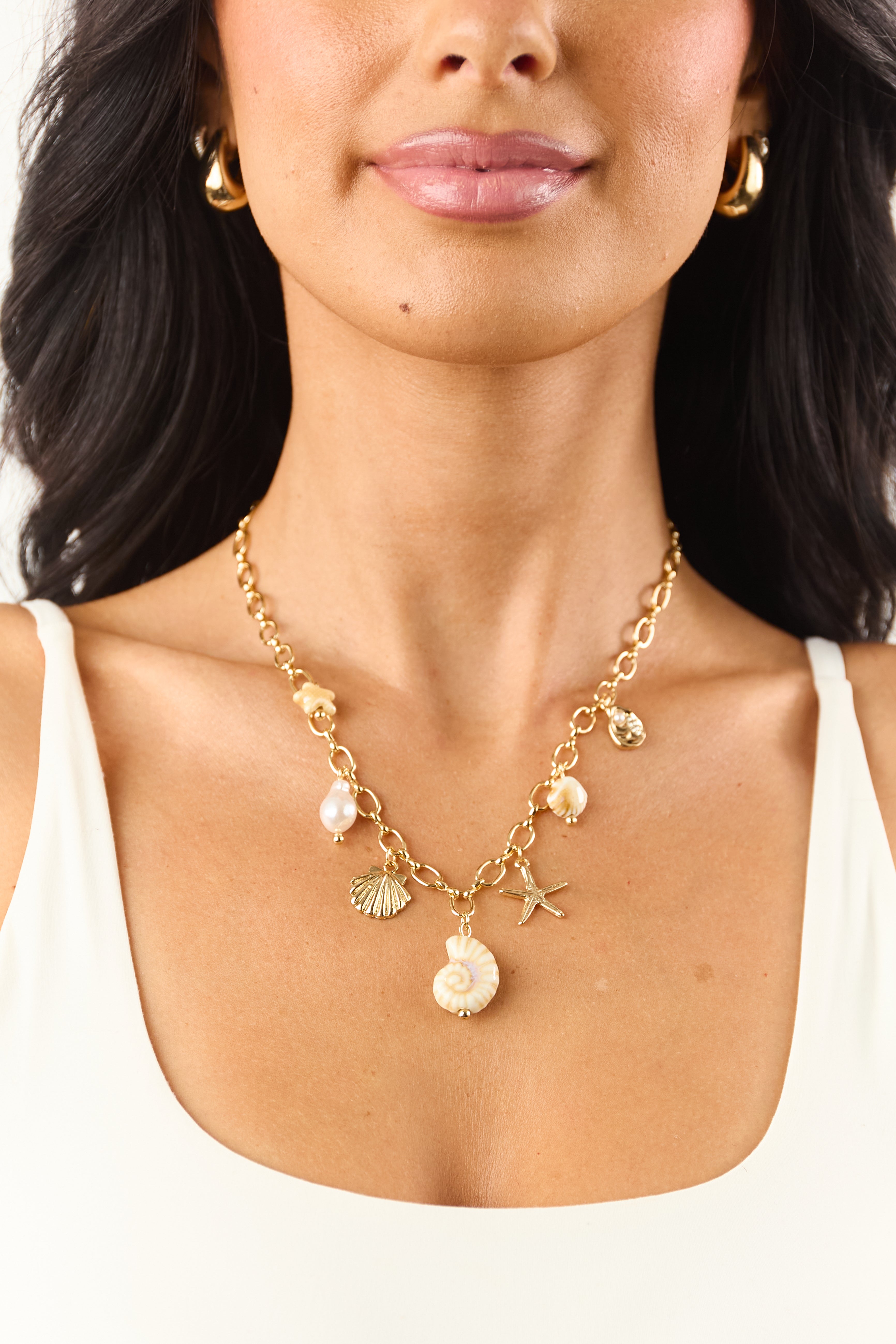 Gold Assorted Nautical Charm Chain Necklace