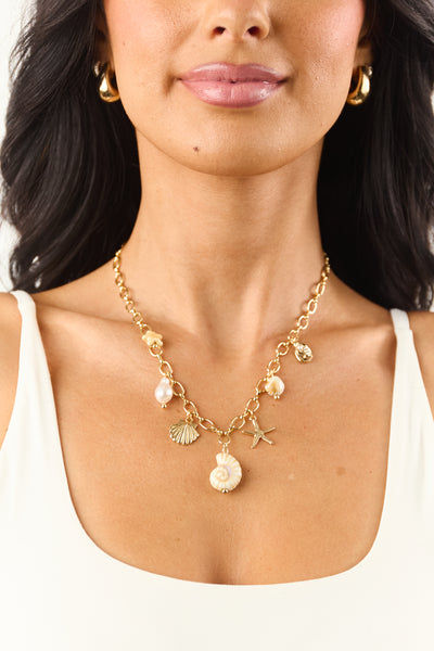 Gold Assorted Nautical Charm Chain Necklace