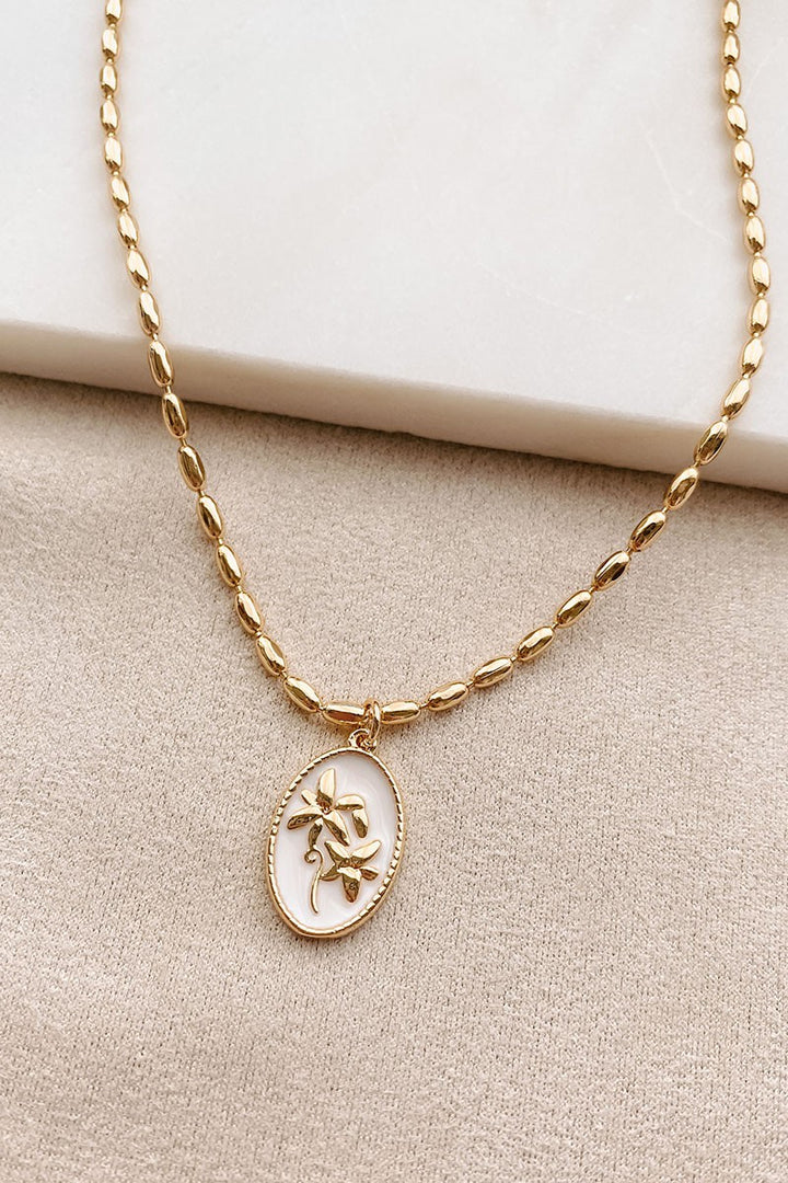 Gold Beaded Chain Flower Pendant Necklace
