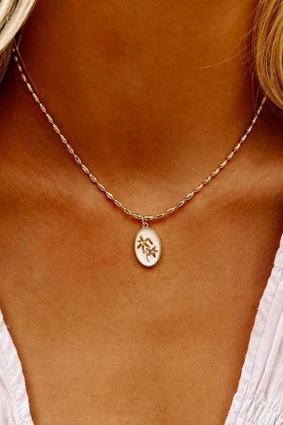 Gold Beaded Chain Flower Pendant Necklace