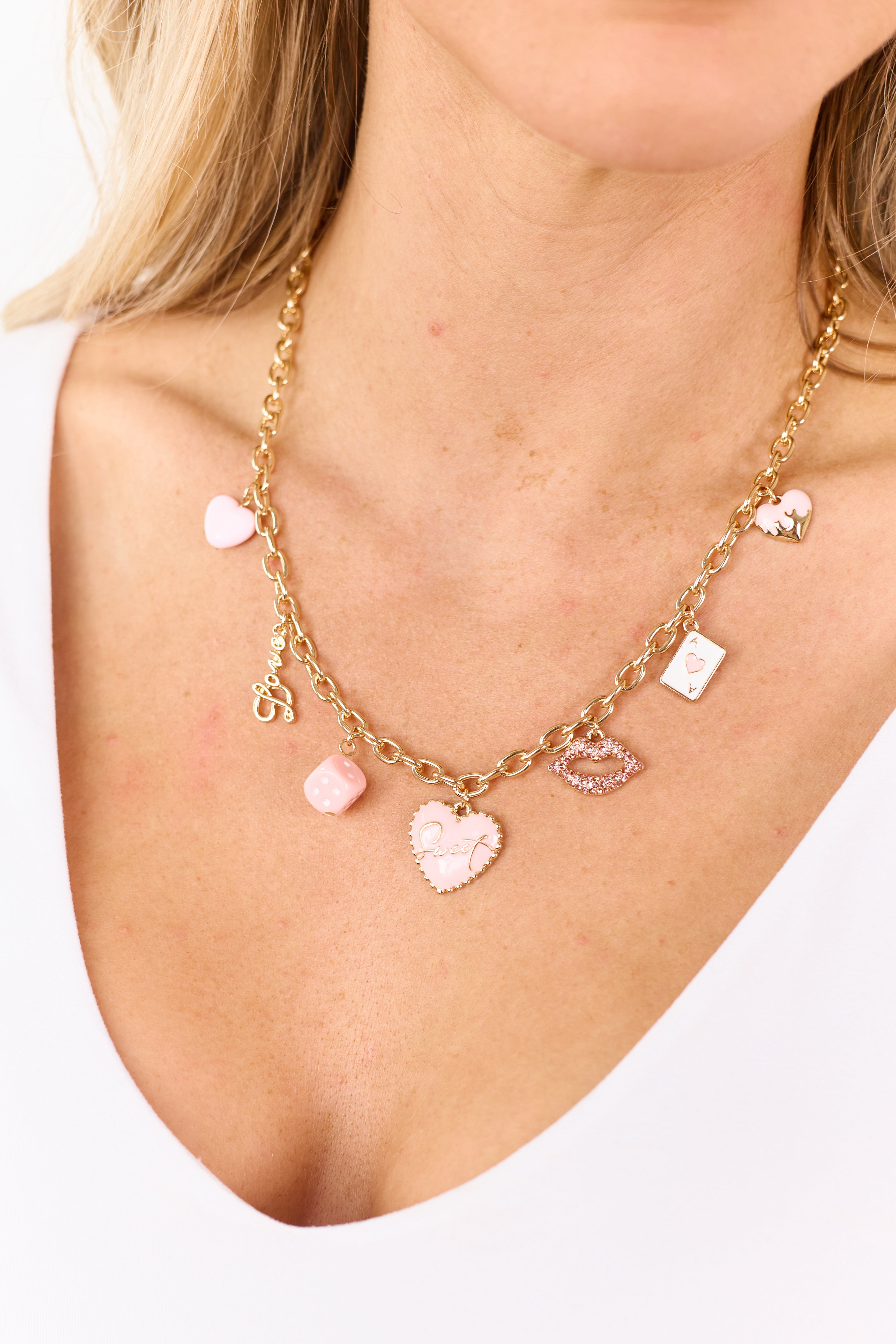 Gold Cable Chain Love Style Charm Necklace