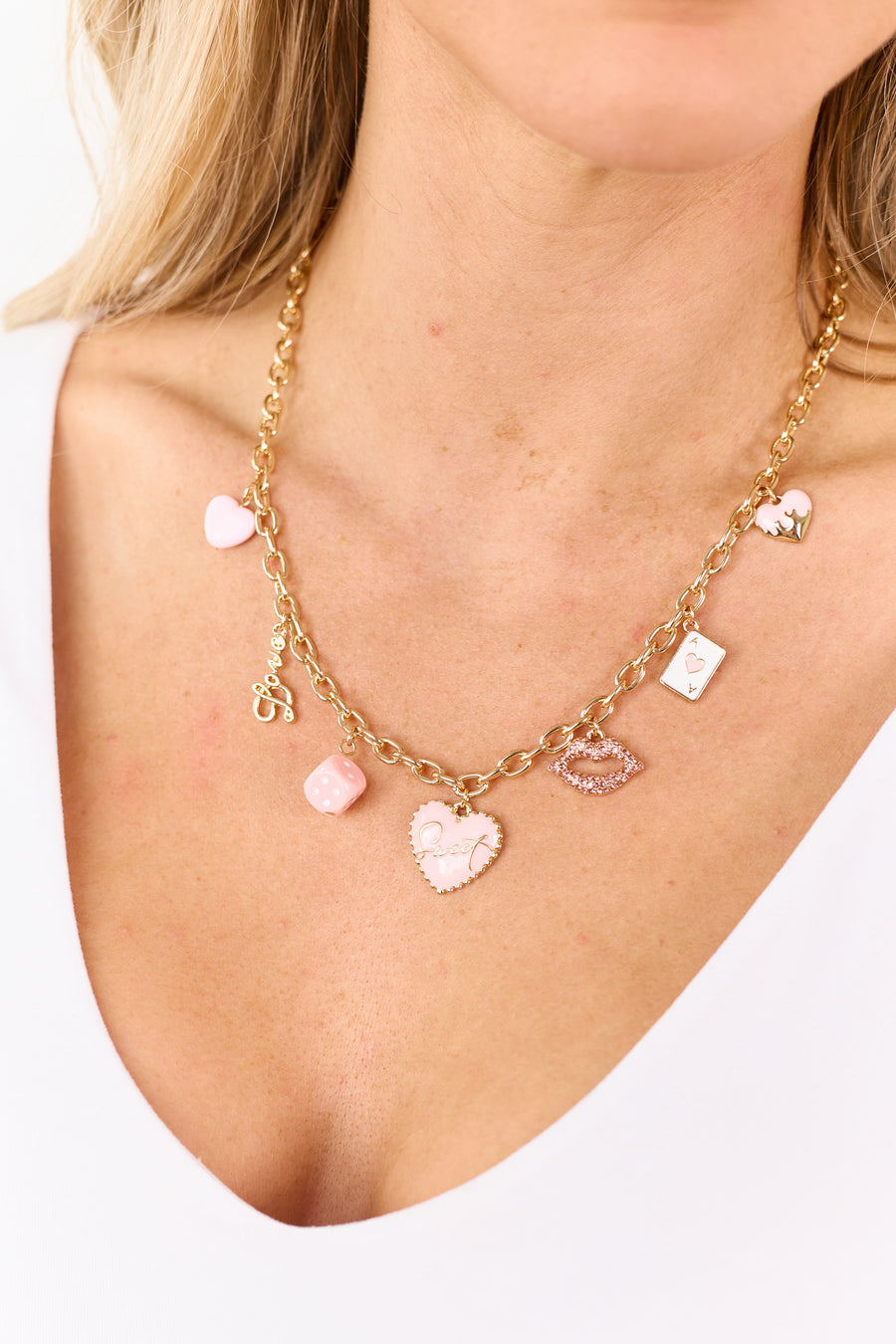 Gold Cable Chain Love Style Charm Necklace