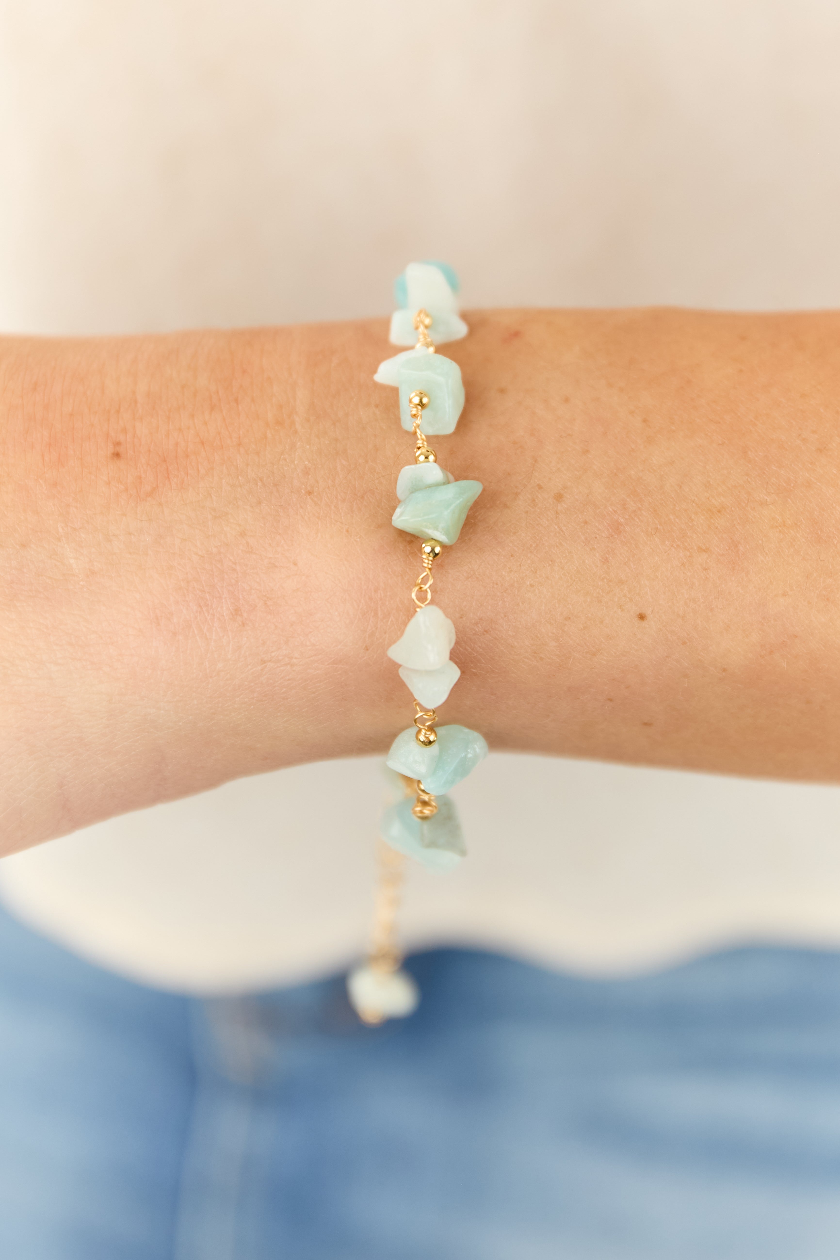 Gold Chain Beaded Pebble Stone Bracelet
