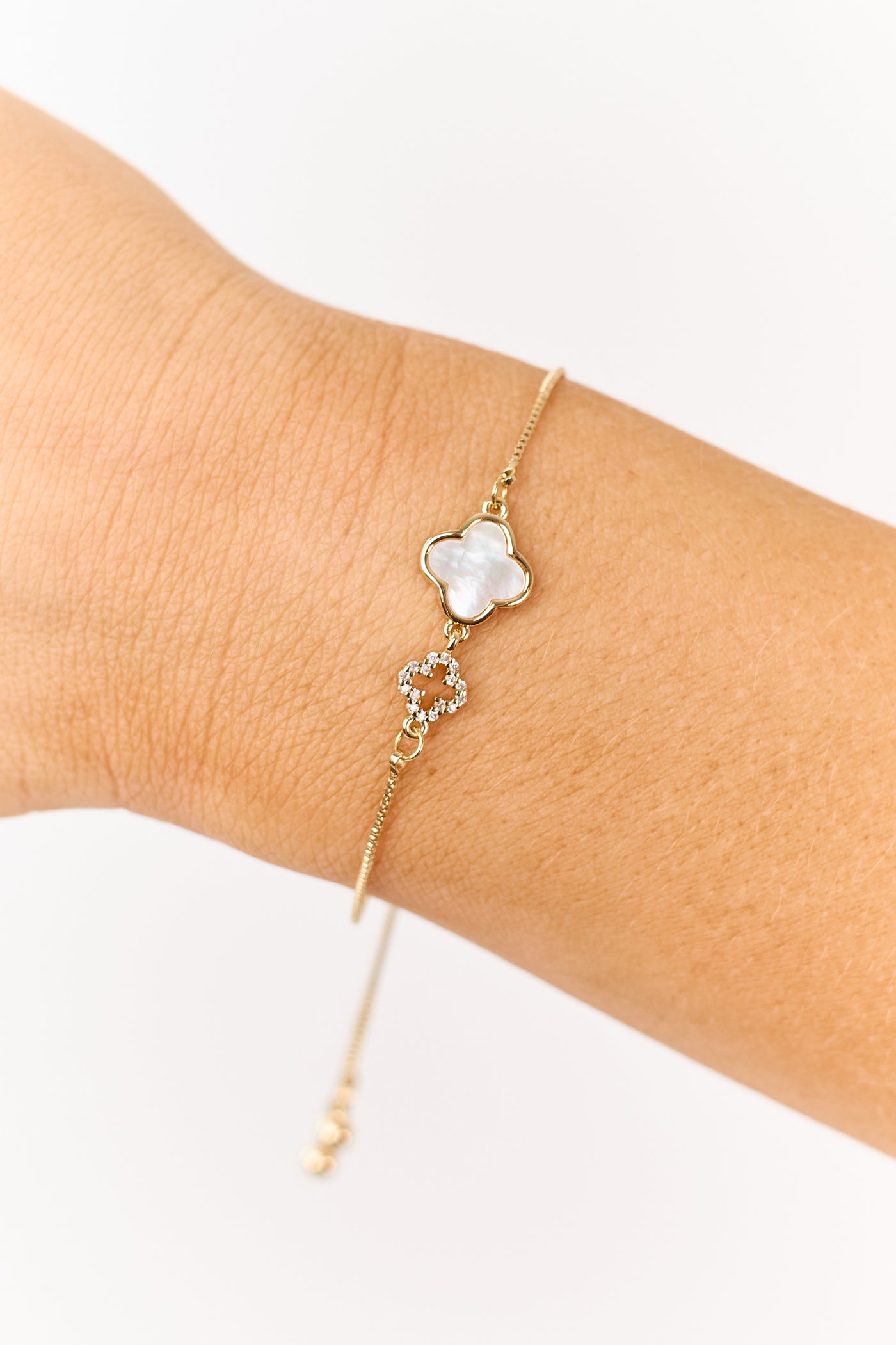 Gold Chain Clover Charm Slide Bracelet