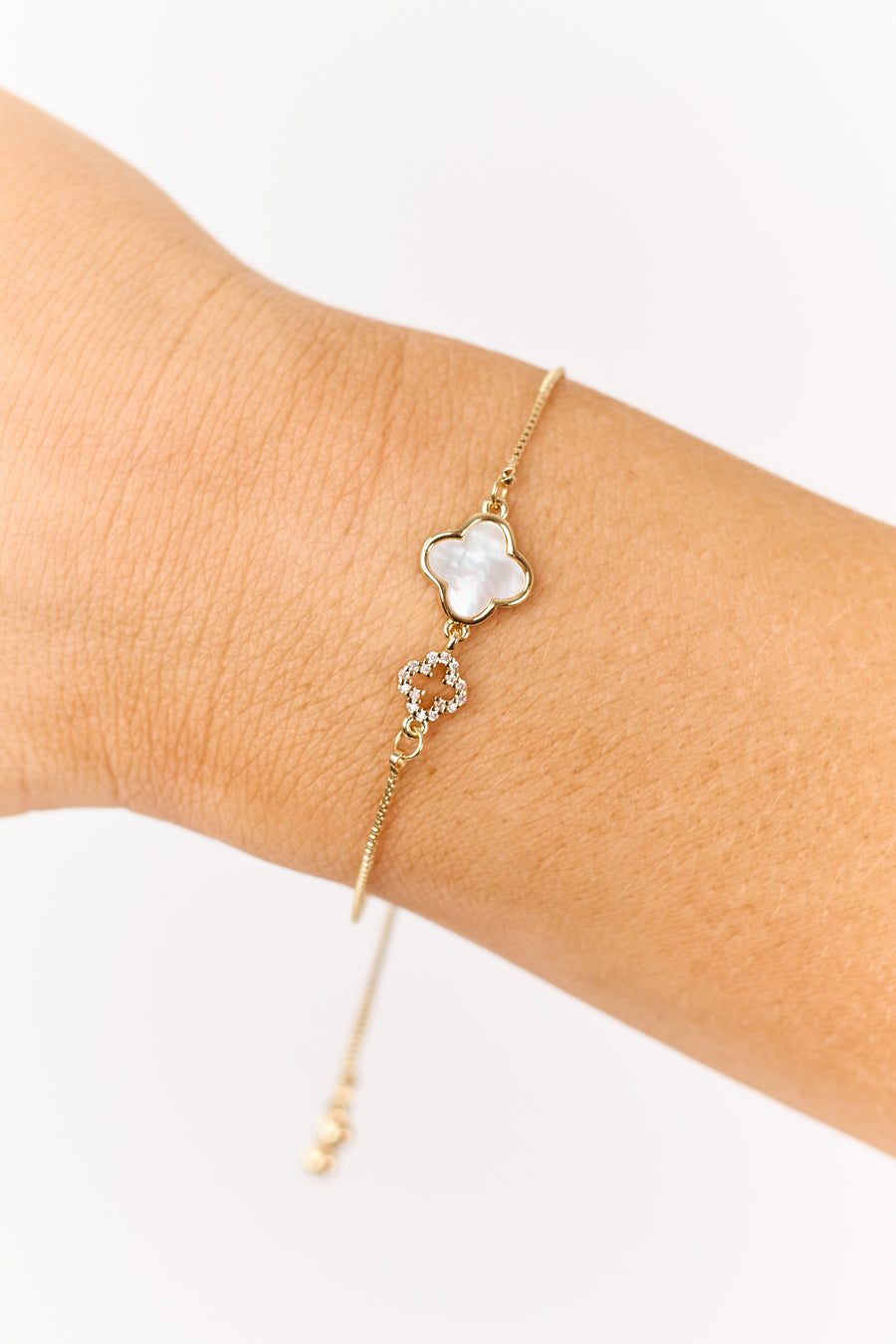Gold Chain Clover Charm Slide Bracelet