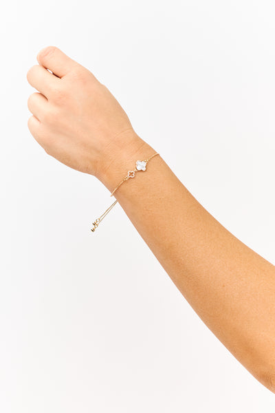 Gold Chain Clover Charm Slide Bracelet