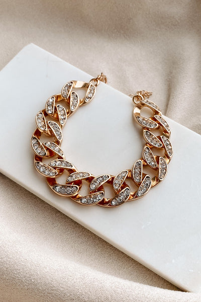 Gold Curb Chain Rhinestone Detail Bracelet
