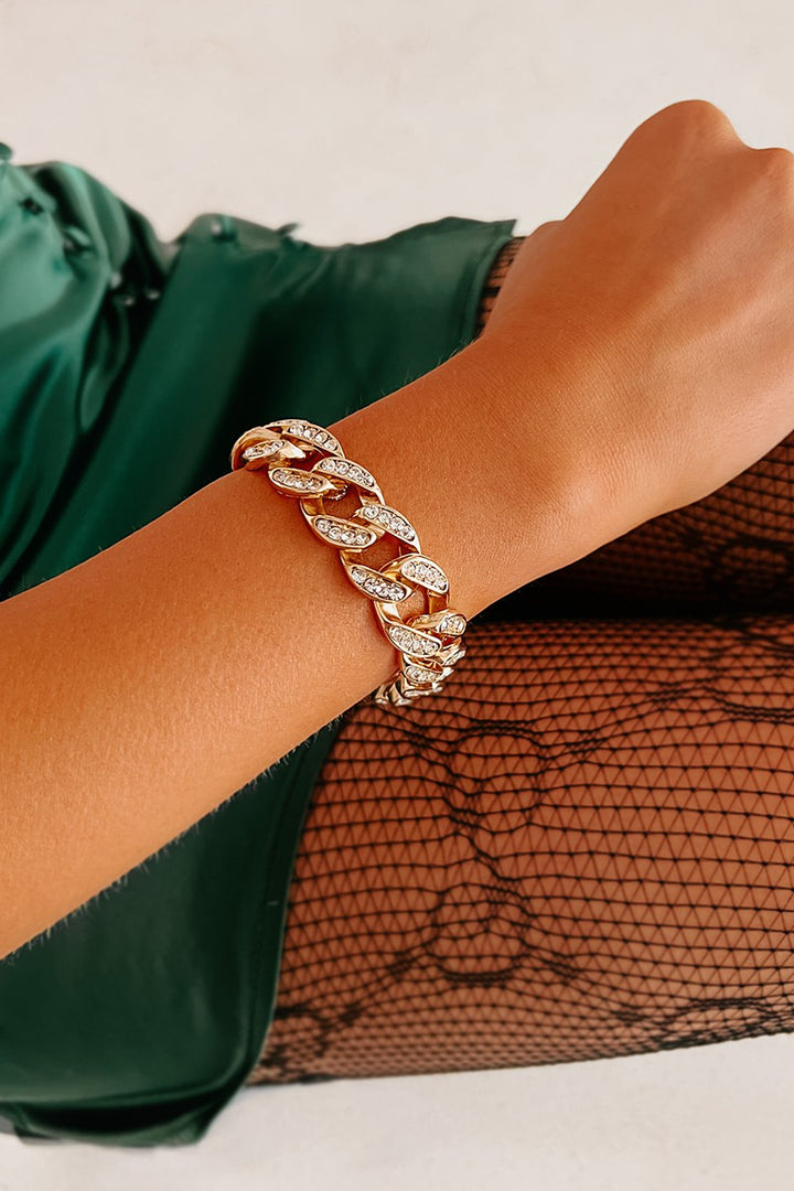 Gold Curb Chain Rhinestone Detail Bracelet