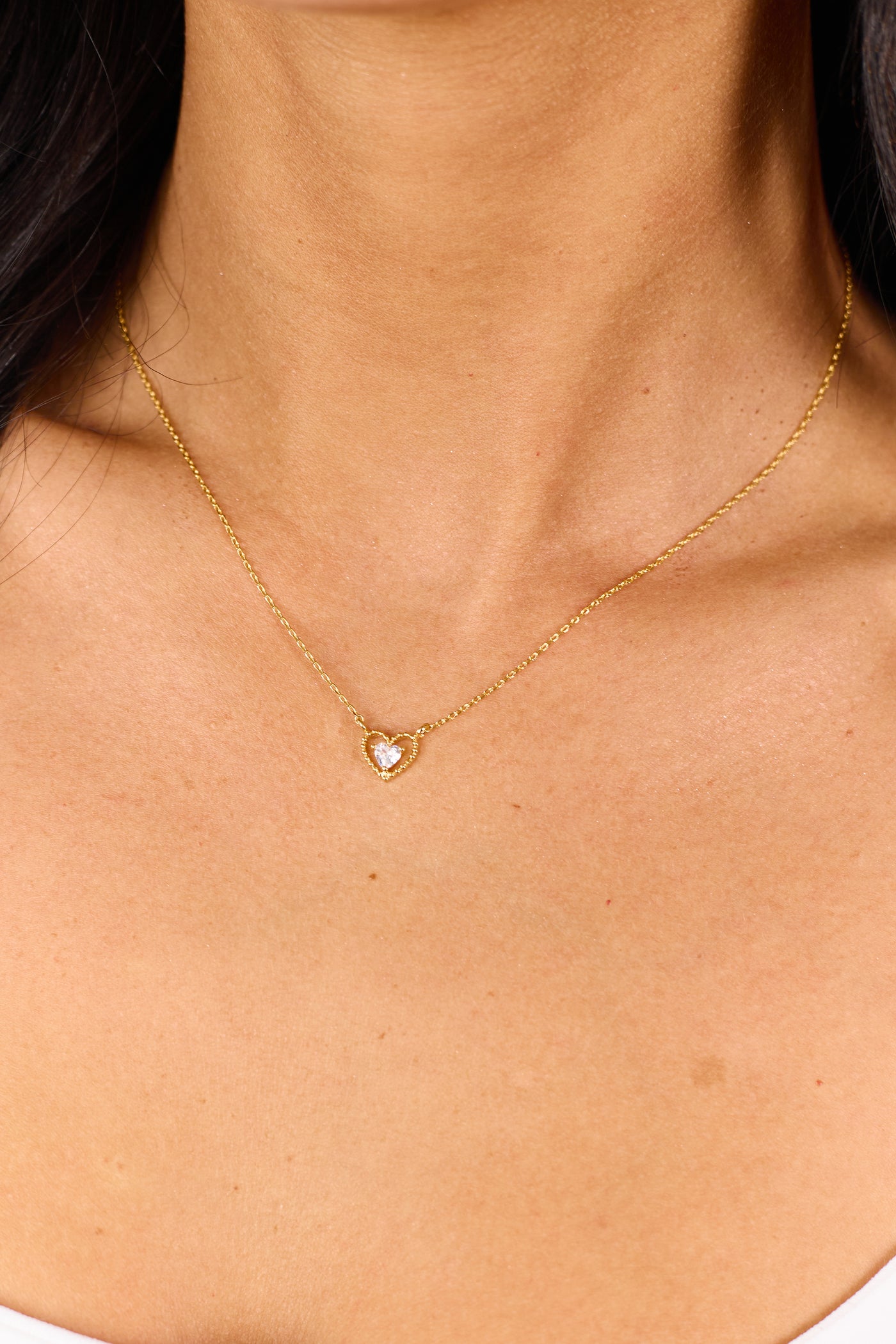 Gold Dipped Halo Heart Rhinestone Pendant Necklace