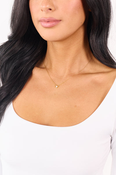 Gold Dipped Halo Heart Rhinestone Pendant Necklace