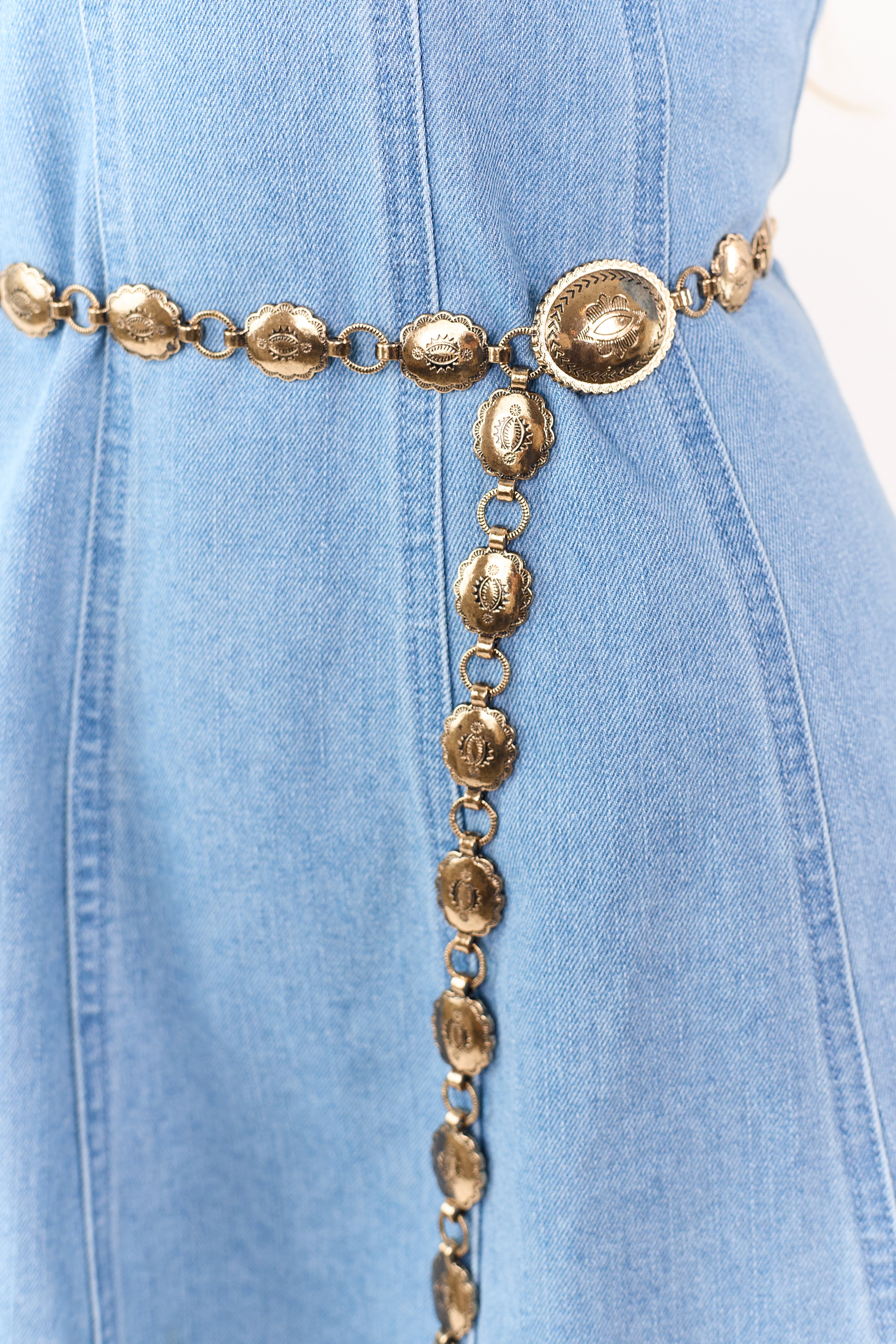 Gold Etched Mini Concho Disc Chain Link Belt