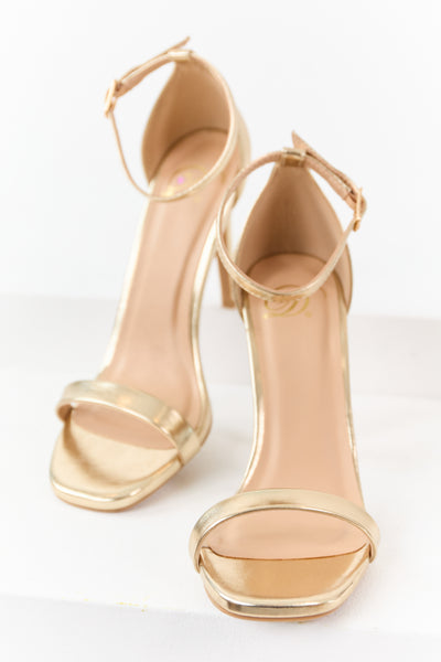 Gold Faux Leather Ankle Strap High Heels