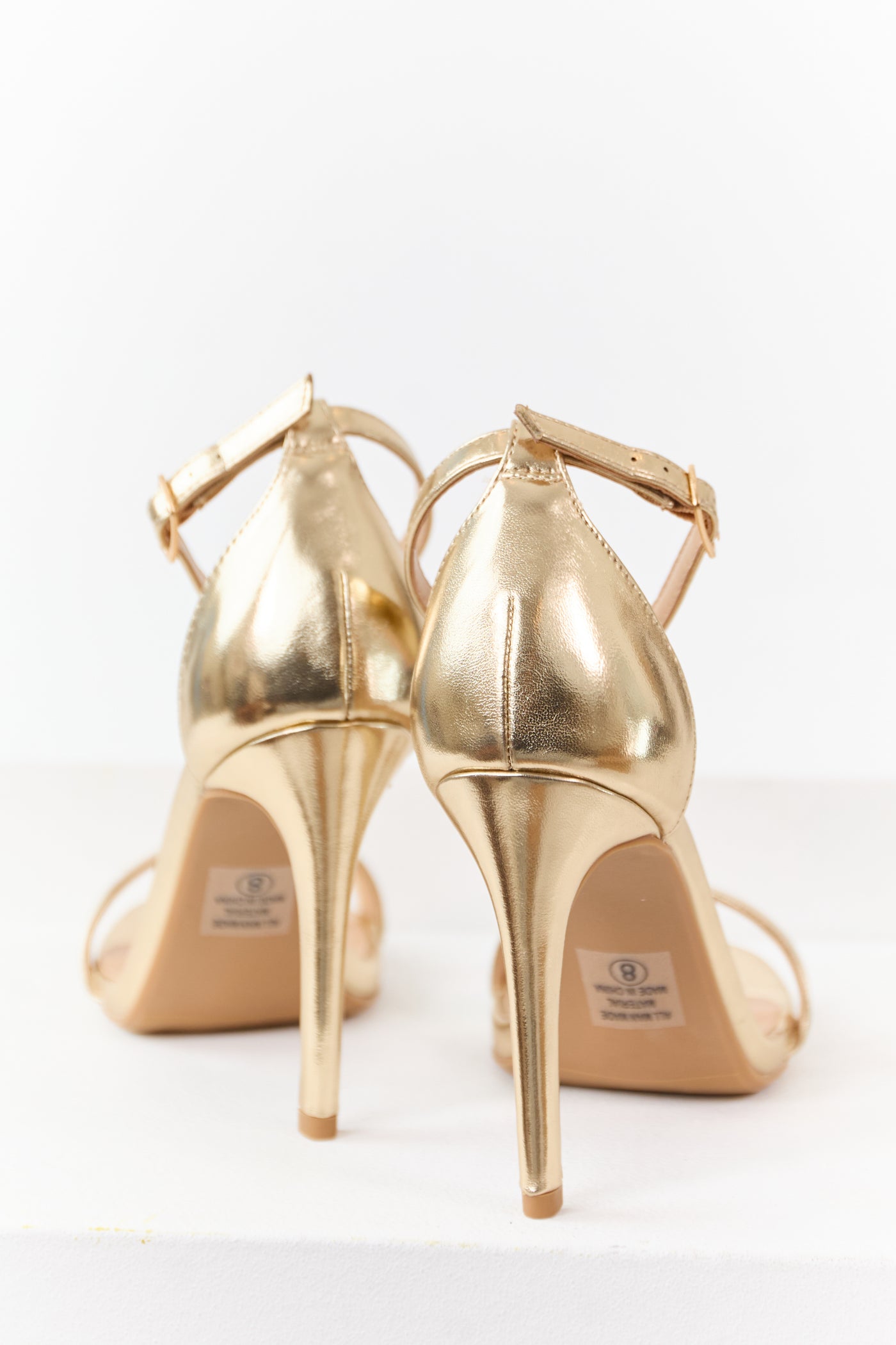 Gold Faux Leather Ankle Strap High Heels