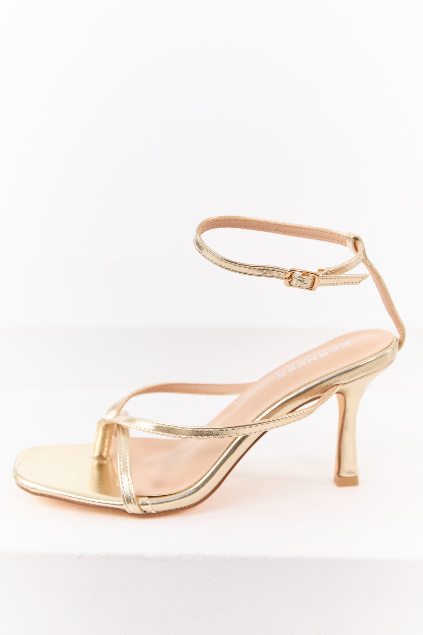 Gold Faux Leather Ankle Strap Stiletto Heels
