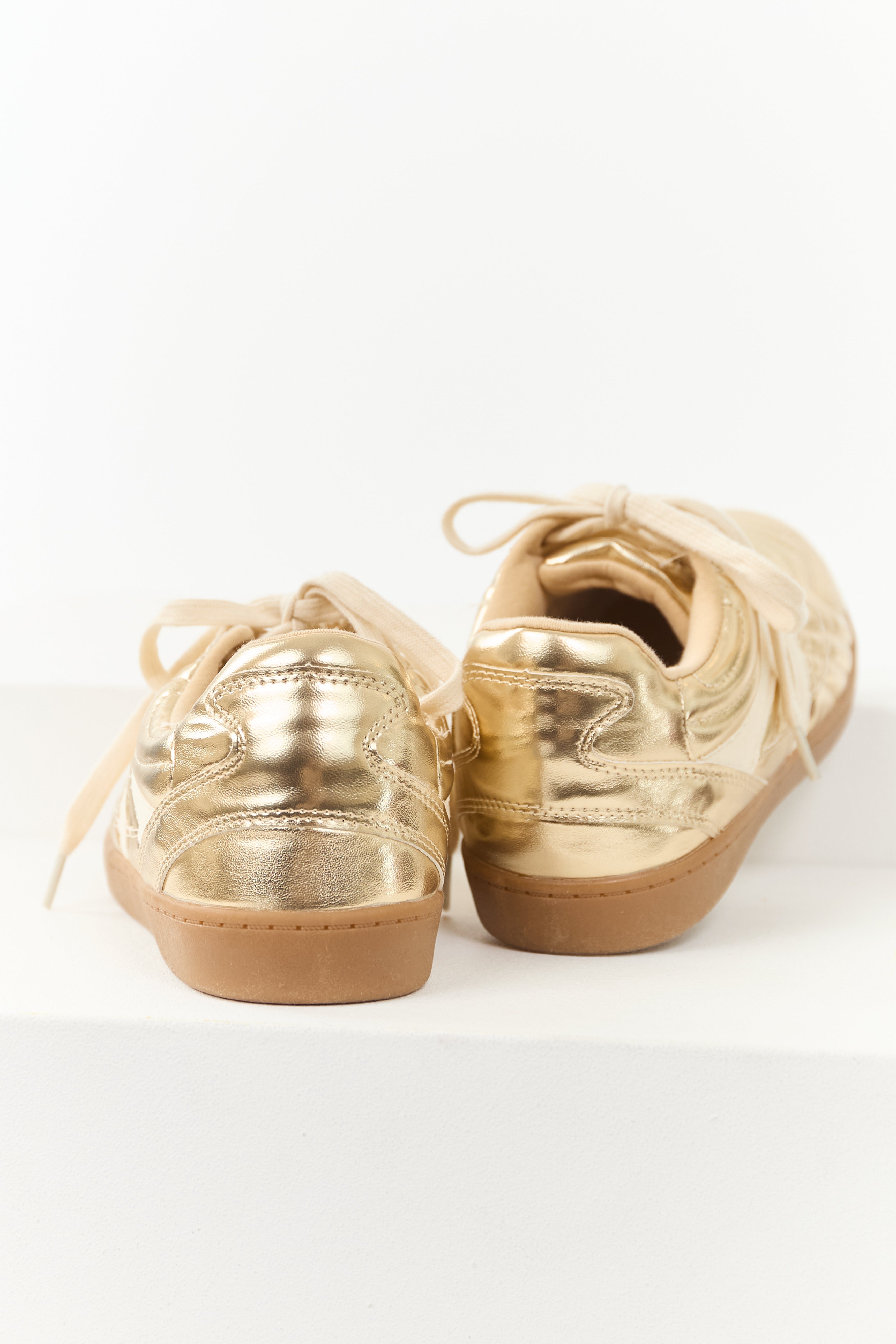 Gold Faux Leather Lace Up Low Top Sneakers