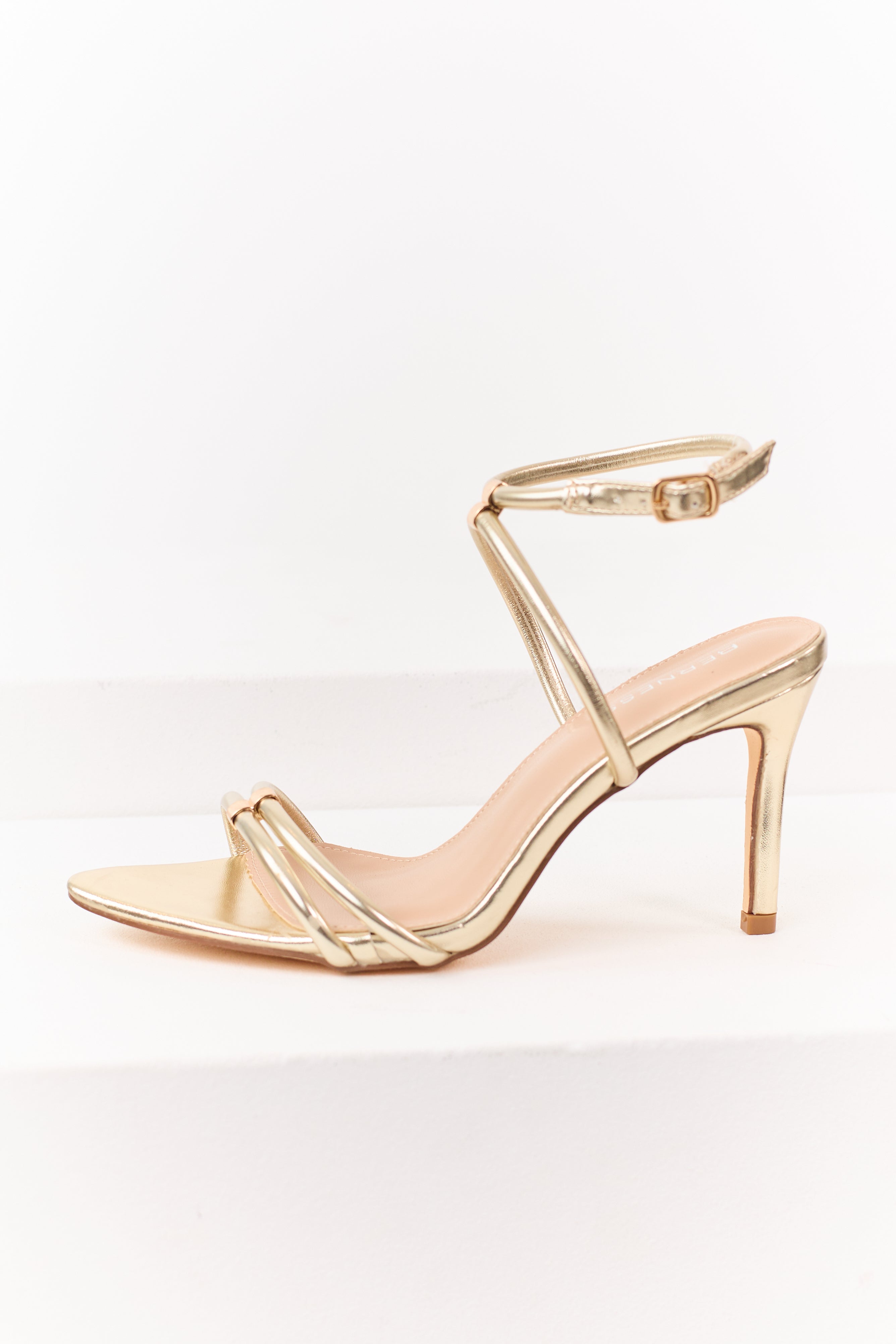 Gold Faux Leather Strappy Pointed Toe Heels