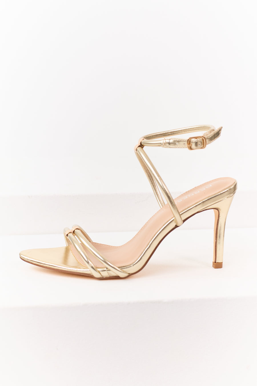 Gold Faux Leather Strappy Pointed Toe Heels