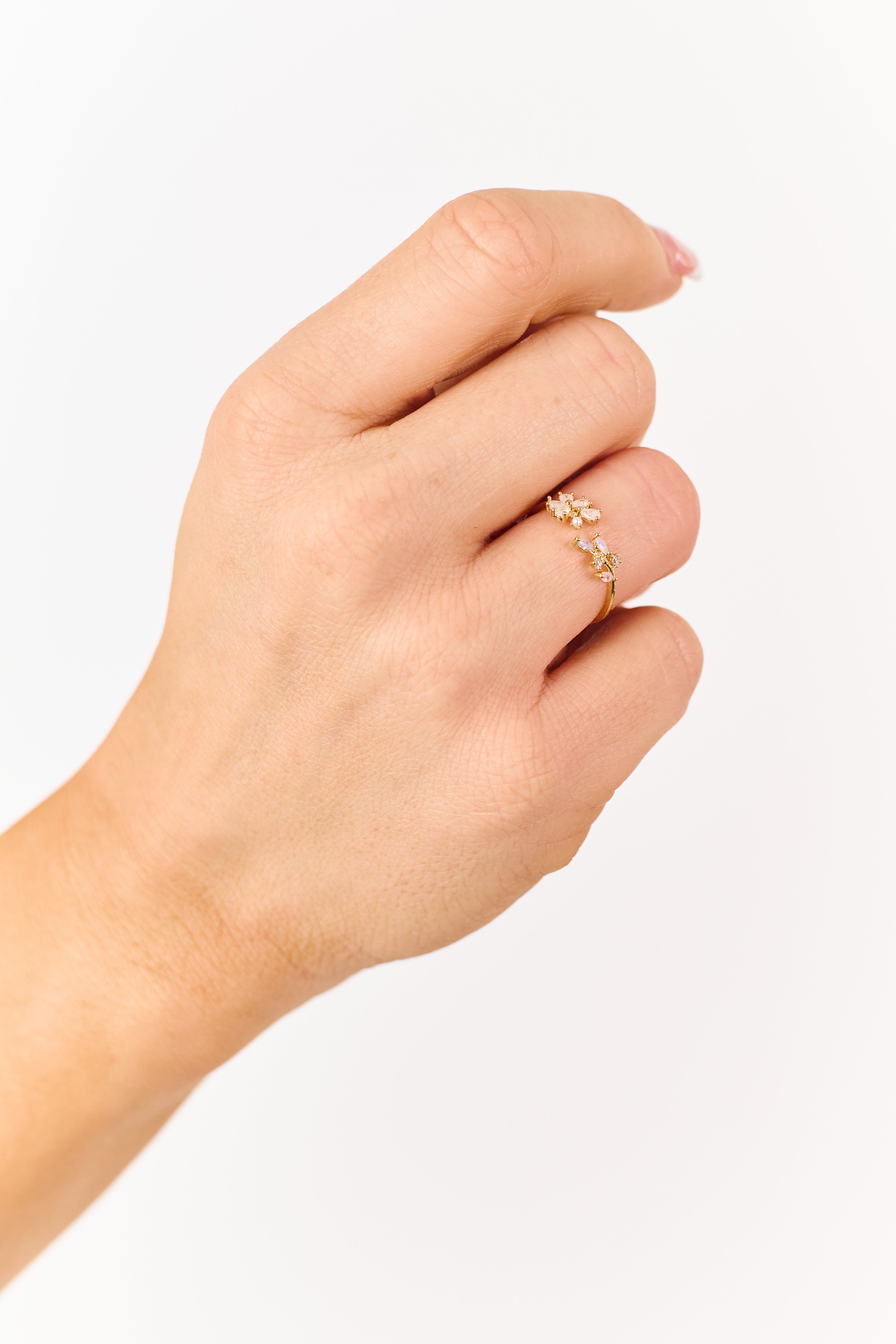 Gold Floral Rhinestone Open Ring