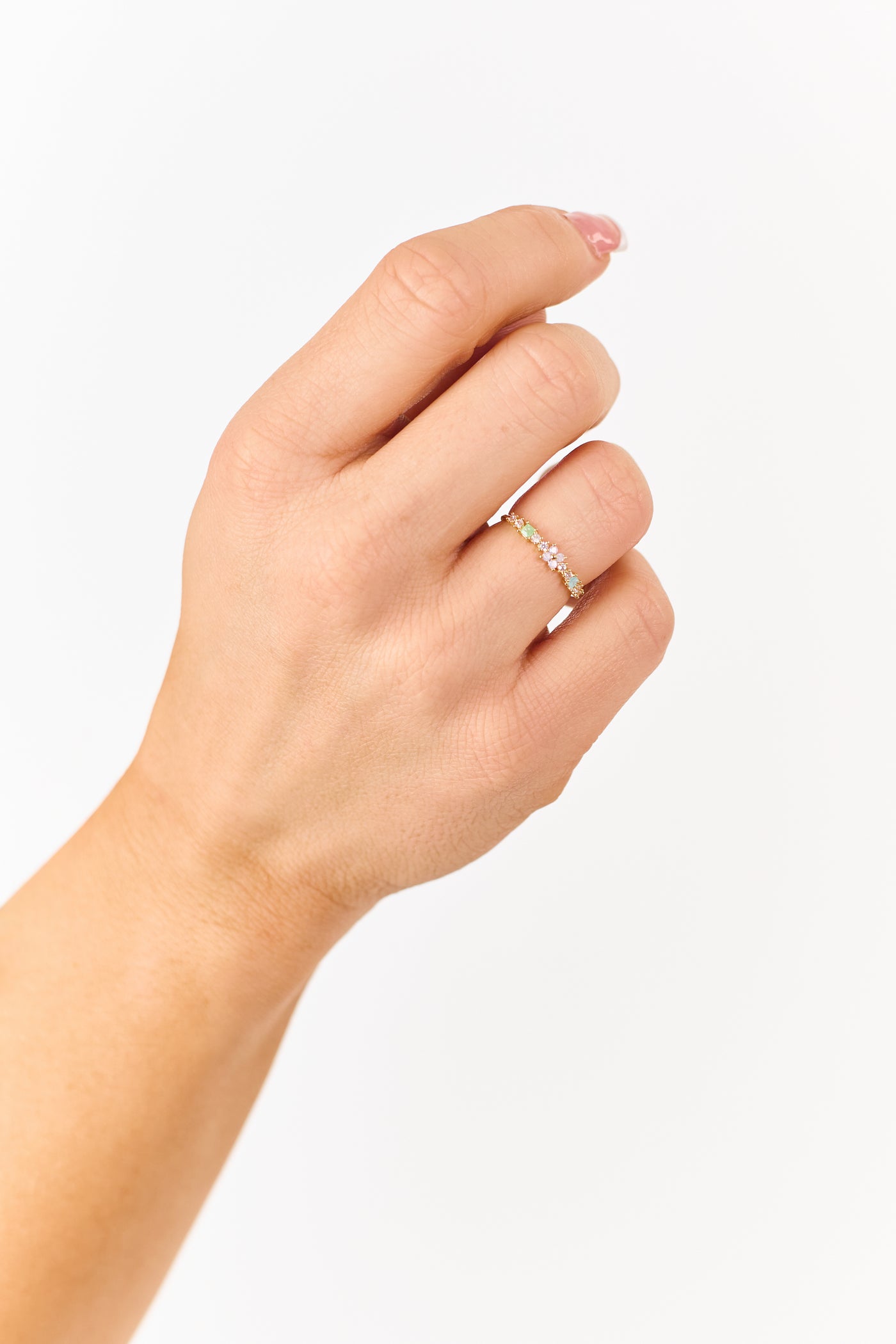 Gold Floral Rhinestone Studded Ring