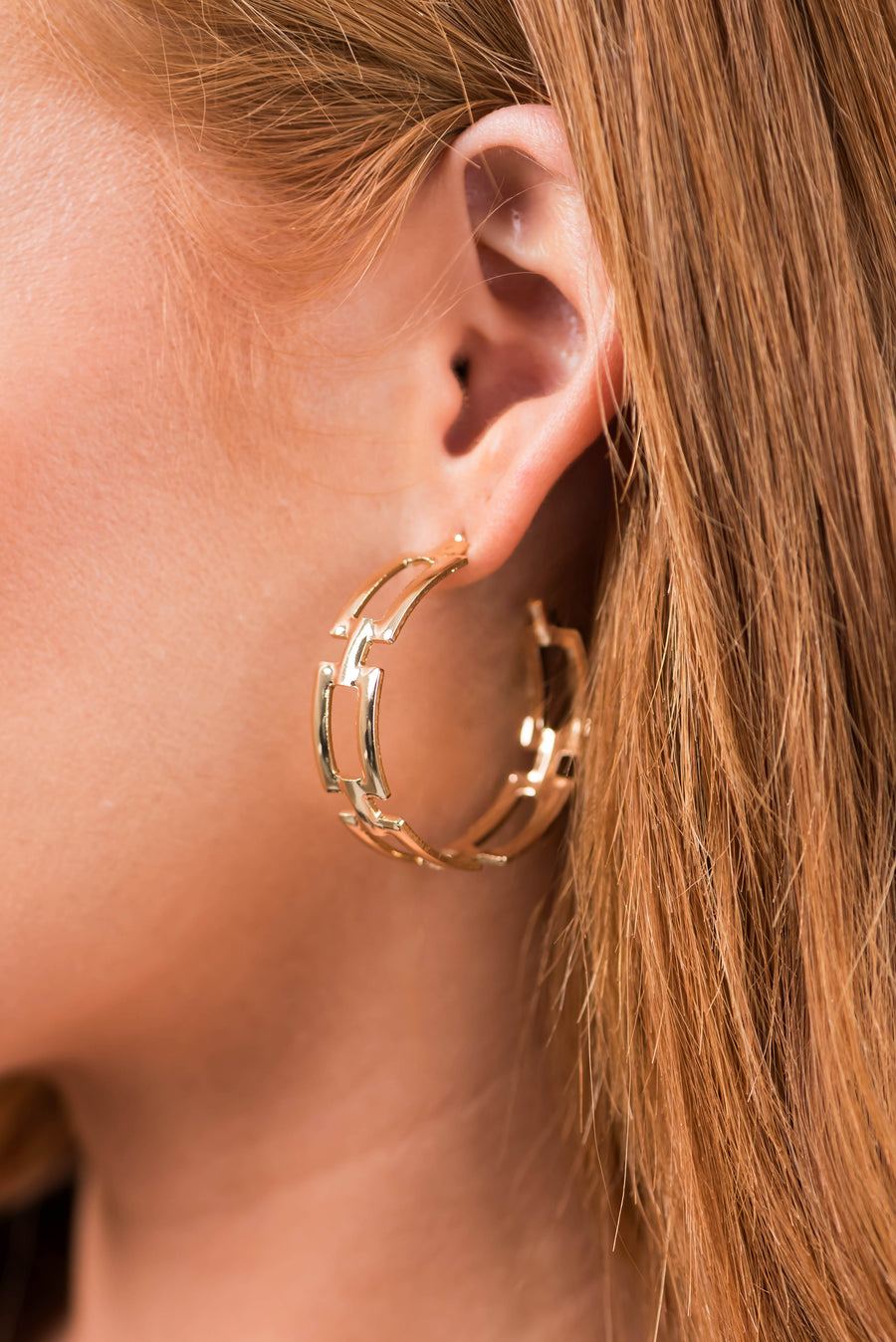 Gold Geometric Link Hoop Earrings