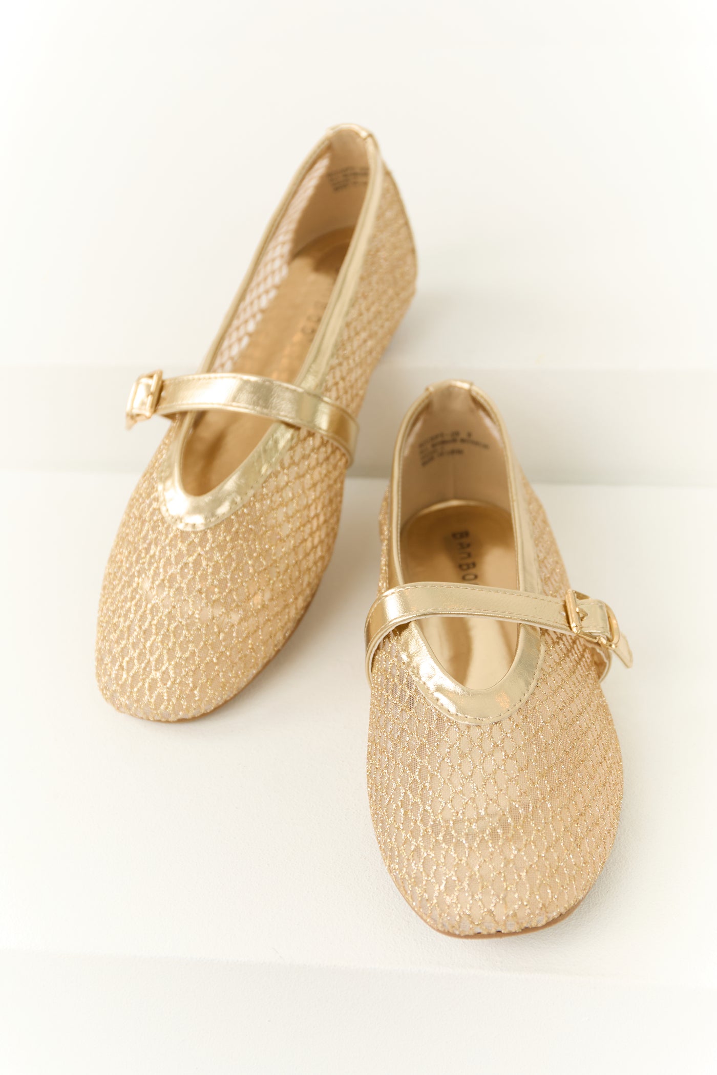 Gold Glitter Geometric Mesh Rounded Toe Flats Lime Lush Boutique