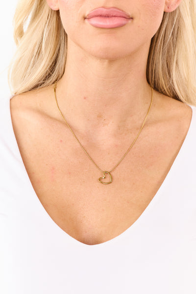 Gold Heart Pendant Snake Chain Necklace