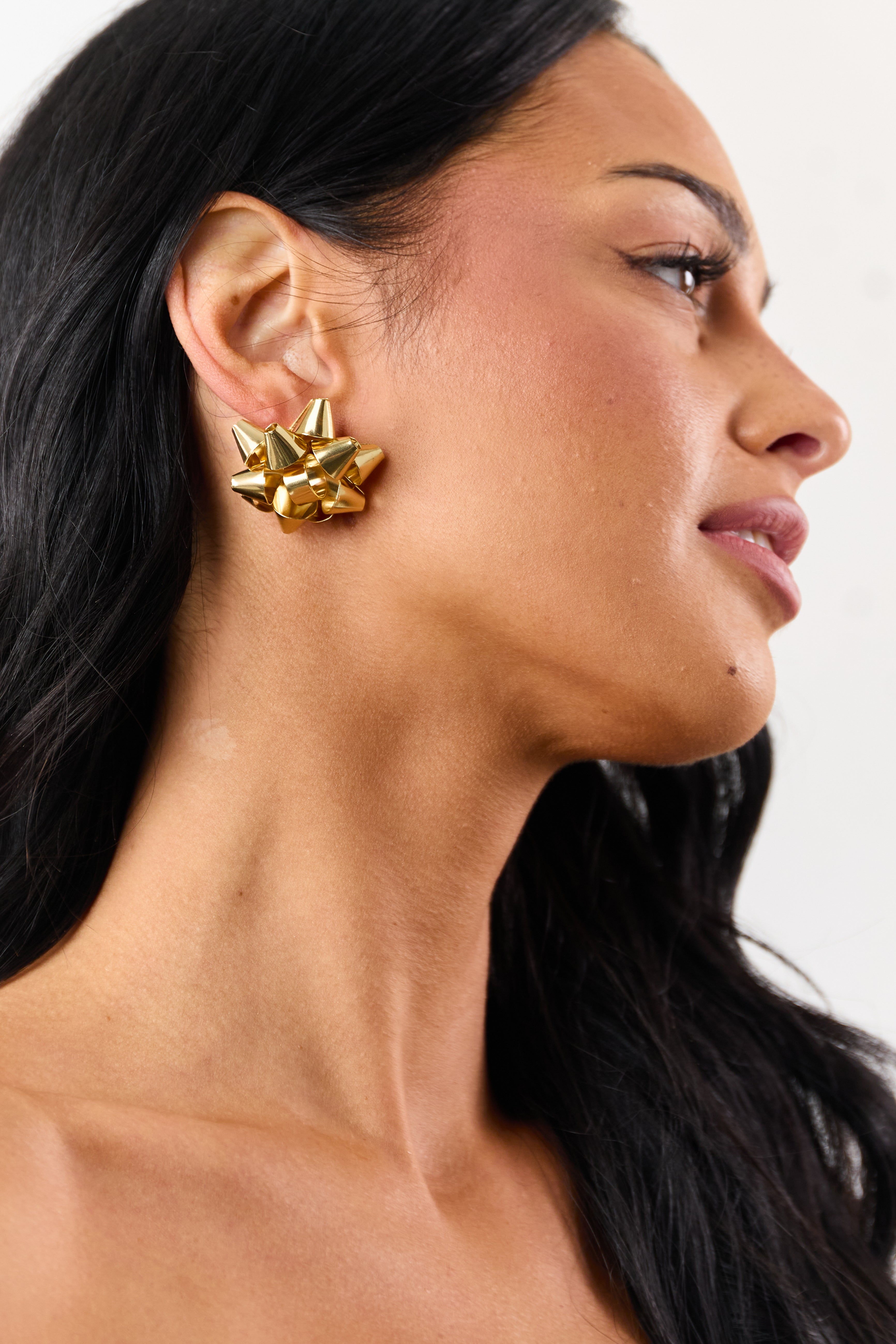 Gold Holiday Bow Post Back Earrings