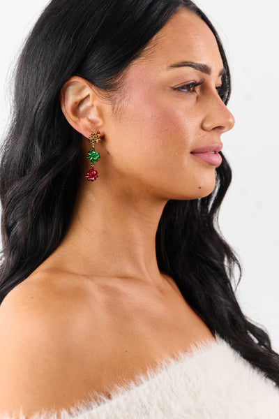 Gold Holiday Gift Bow Dangle Earrings