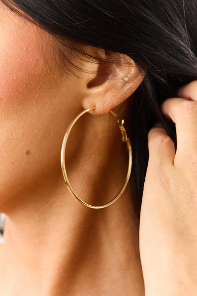 Gold Latch Closure Large Hoop Earrings