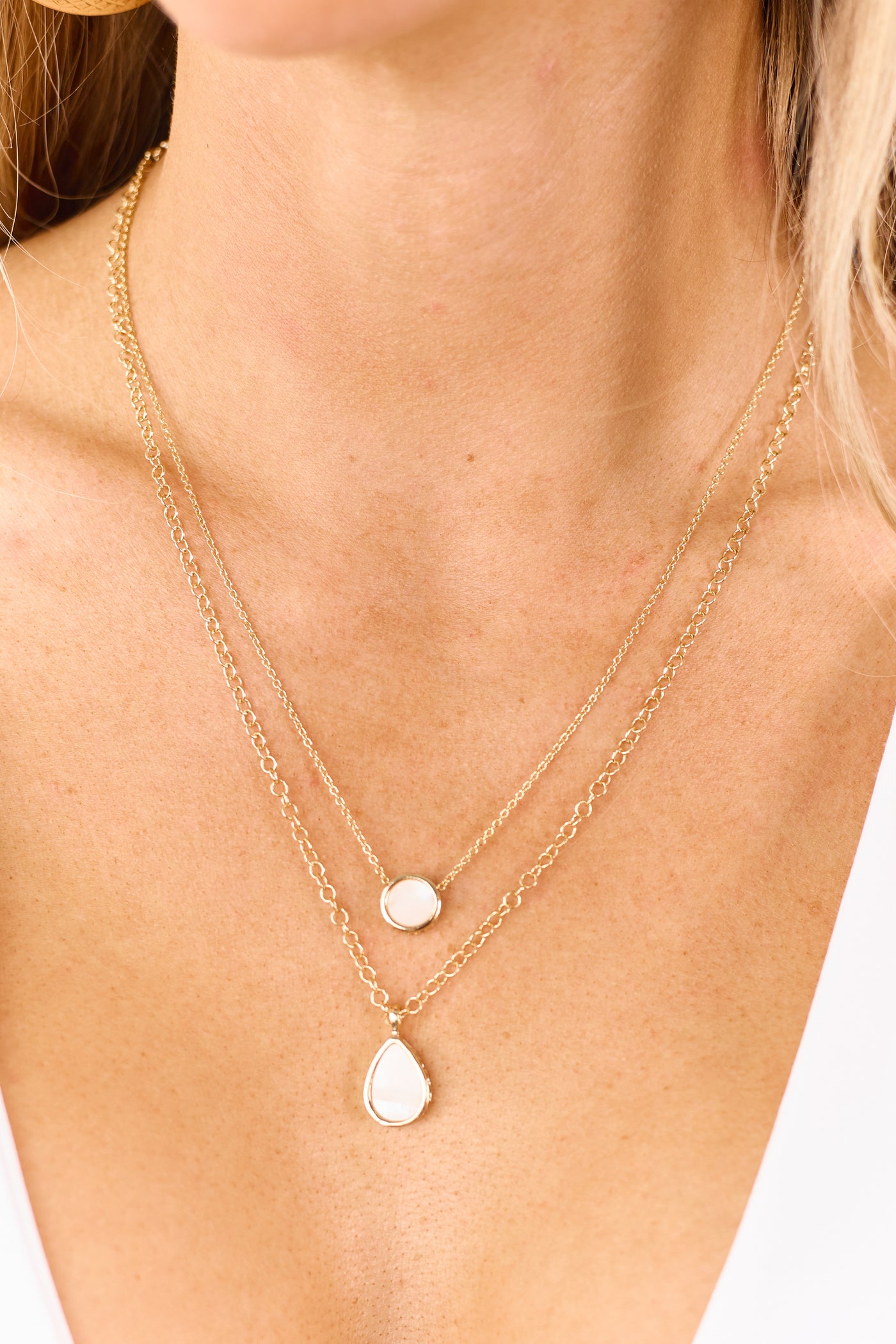 Gold Layered Chain Necklace with Pearl Pendants