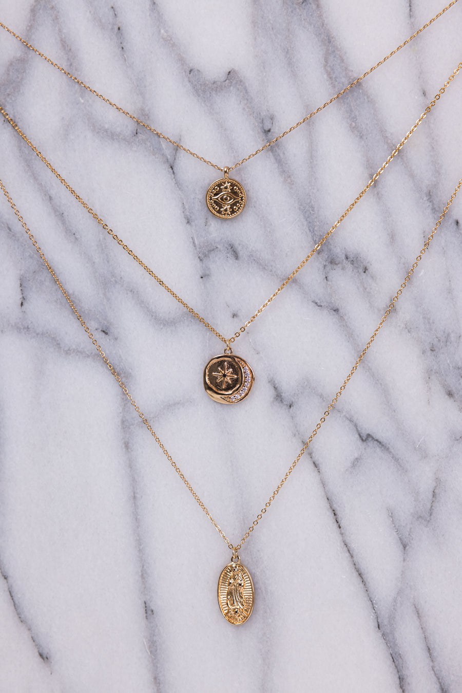 Gold Layered Engraved Disc Pendant Necklace
