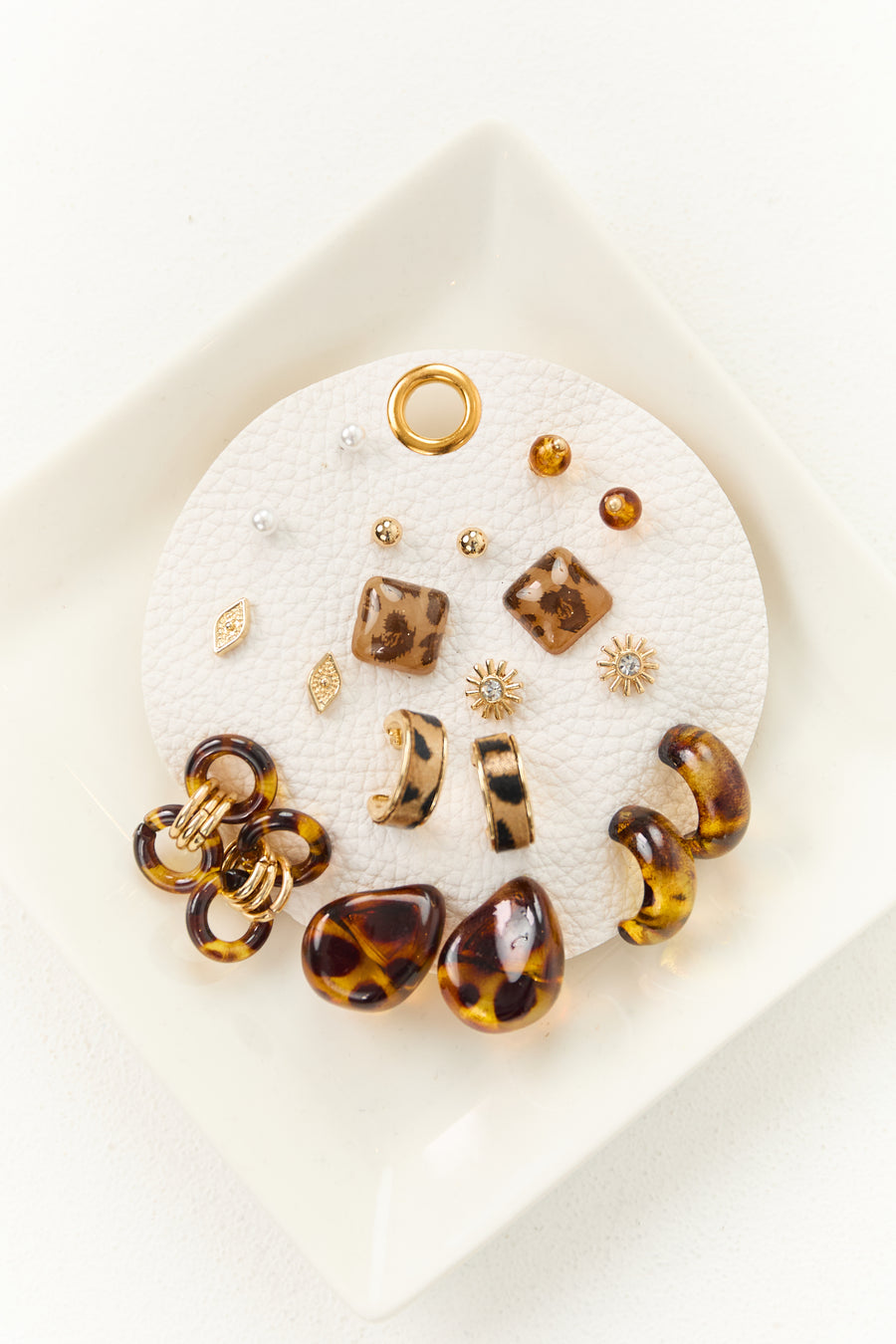Gold Leopard Print and Pearl 10 Piece Earring Set