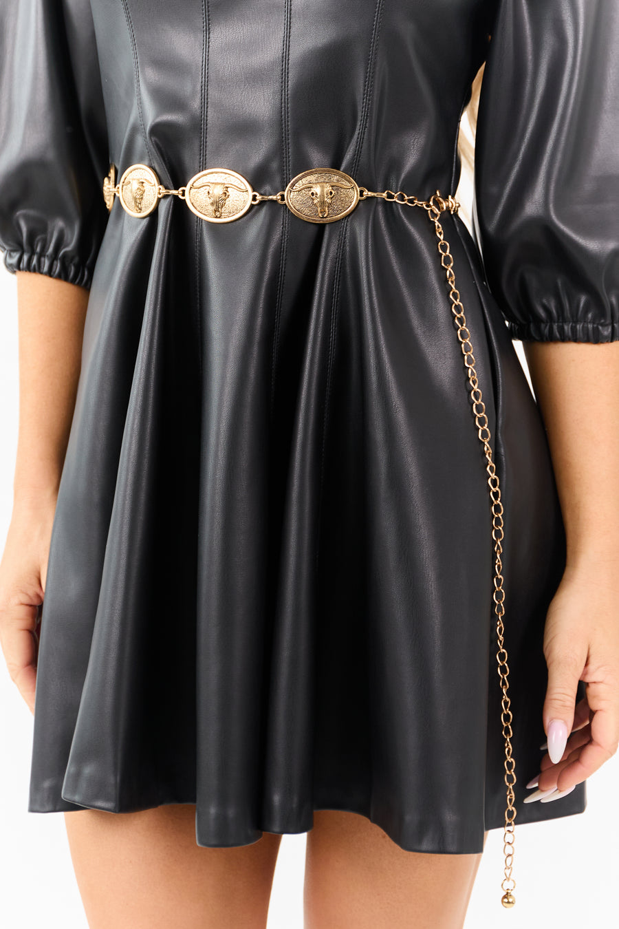 Gold Longhorn Skull Concho Disc Chain Belt
