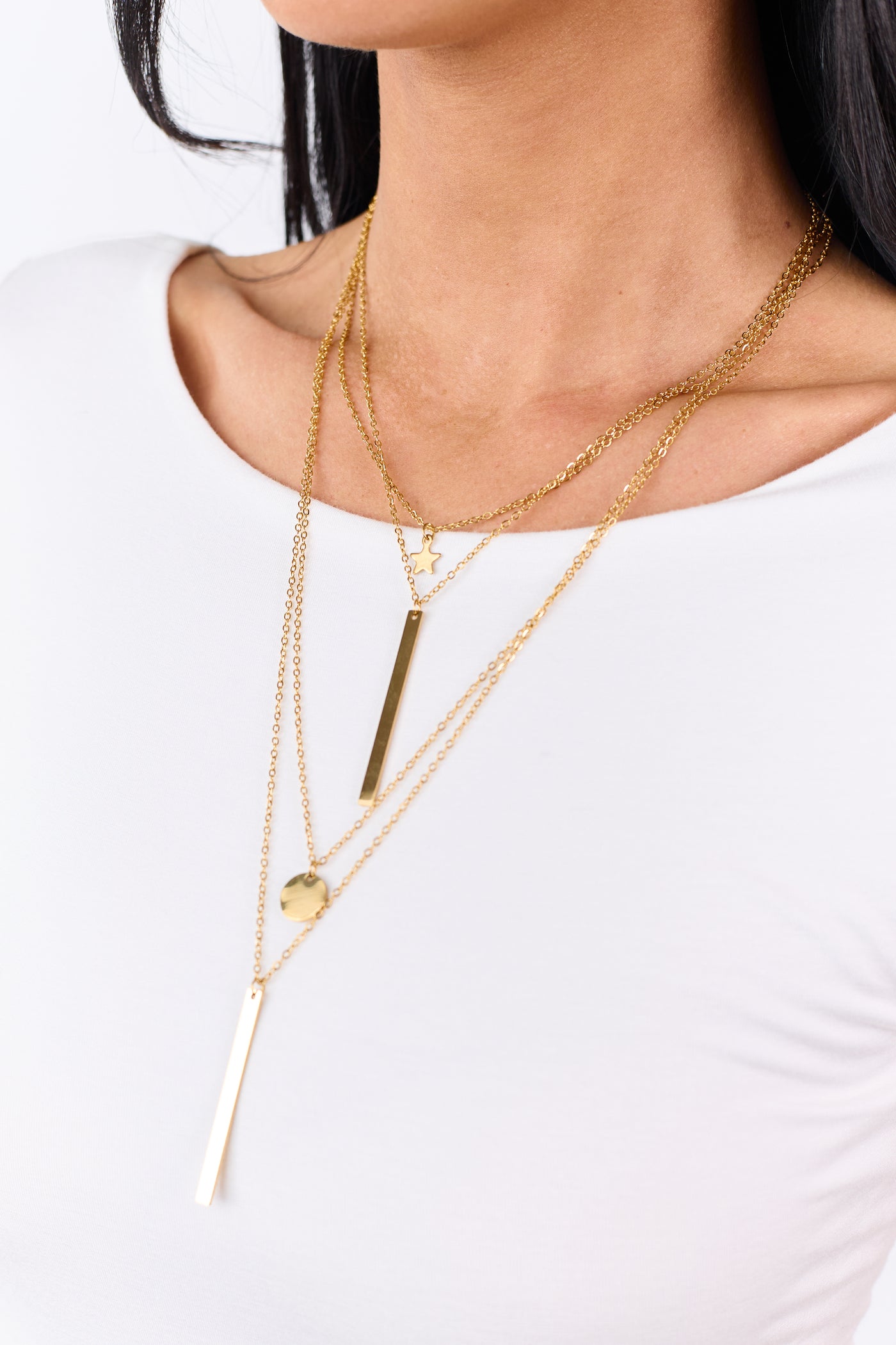 Gold Metallic 4 Layer Charm Necklace