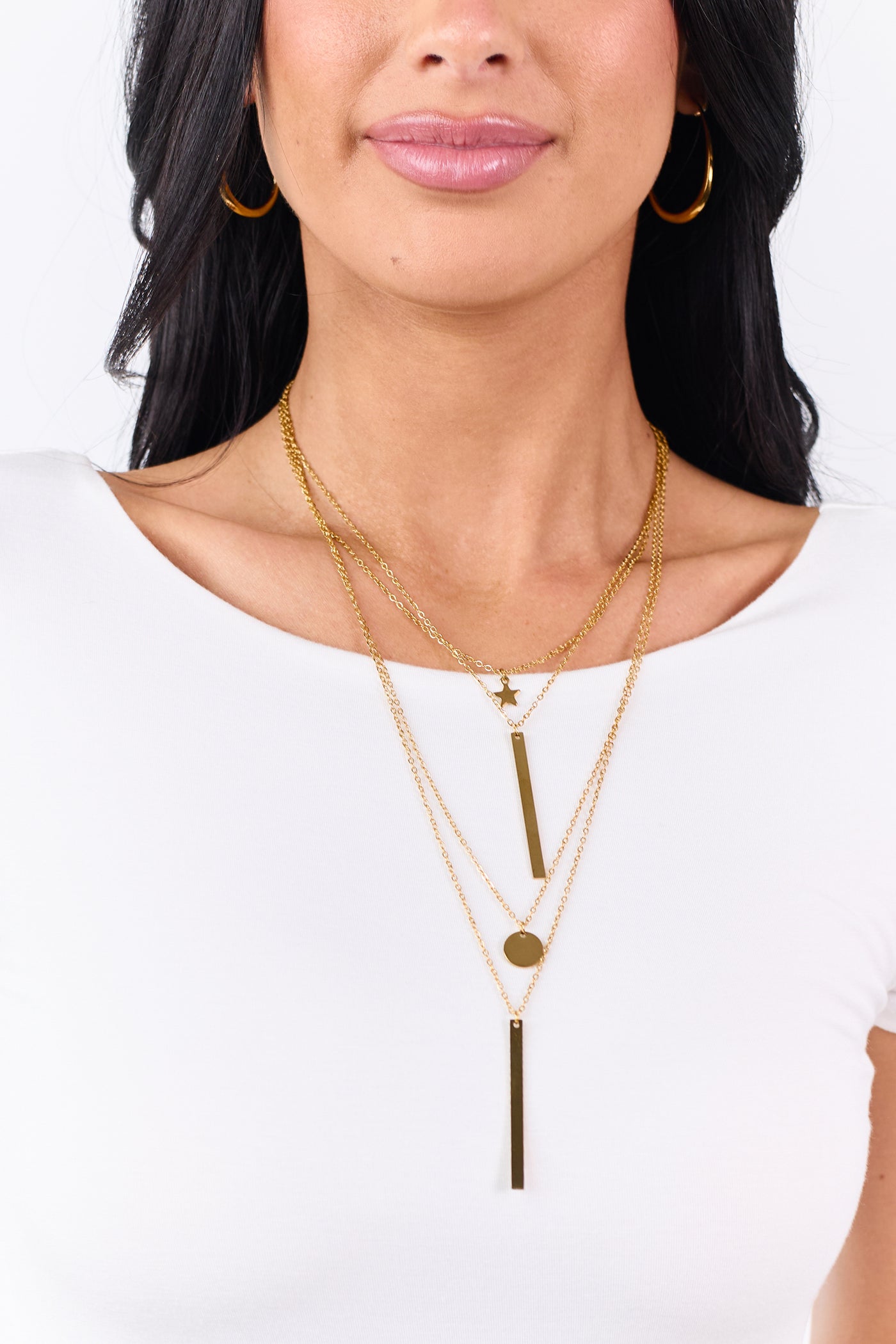 Gold Metallic 4 Layer Charm Necklace