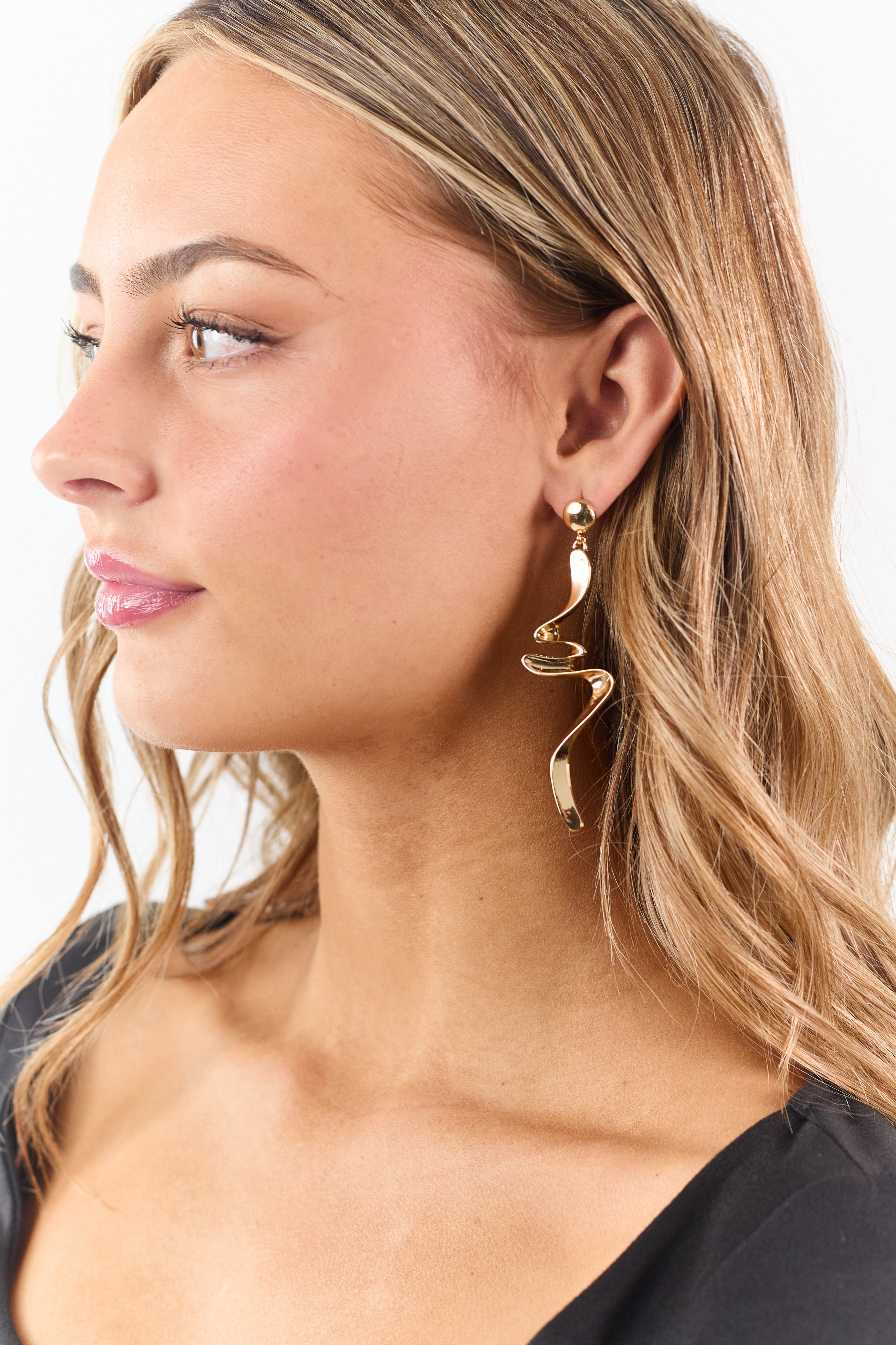 Gold Metallic Abstract Dangle Earrings