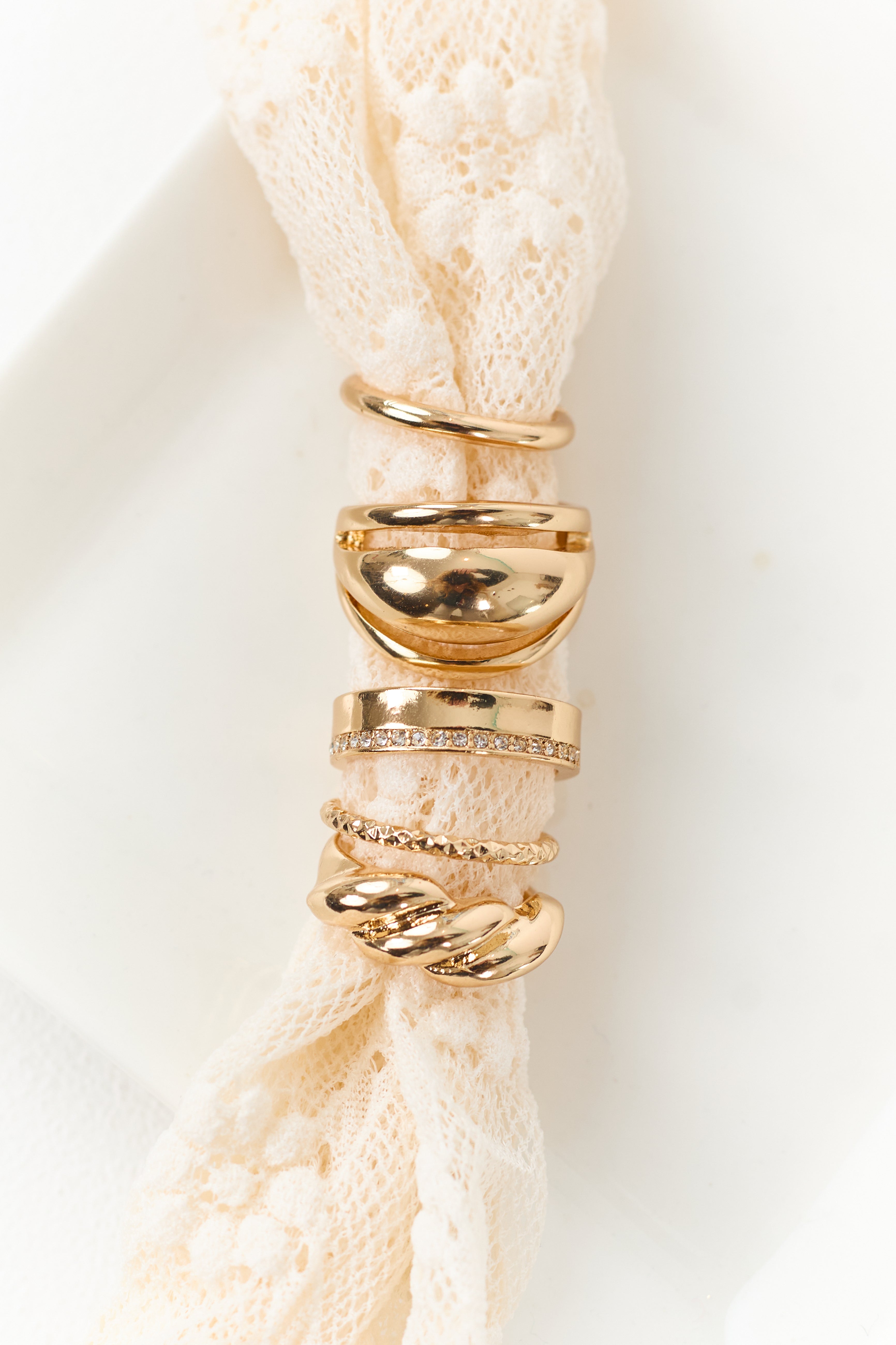 Gold Metallic Assorted 5 Piece Ring Set