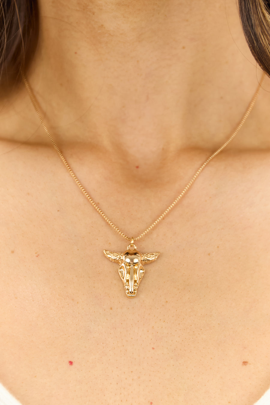 Gold Metallic Bull Head Pendant Necklace