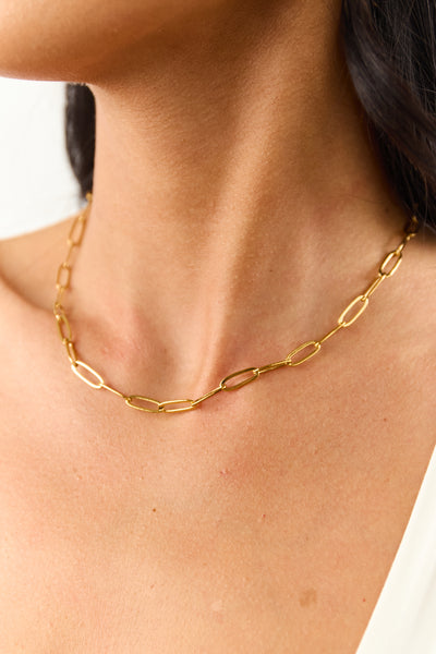 Gold Metallic Chain Link Paper Clip Necklace