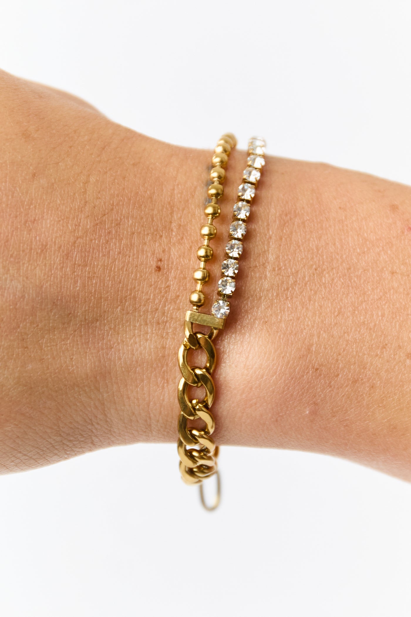 Gold Metallic Chain Link Rhinestone Detail Bracelet