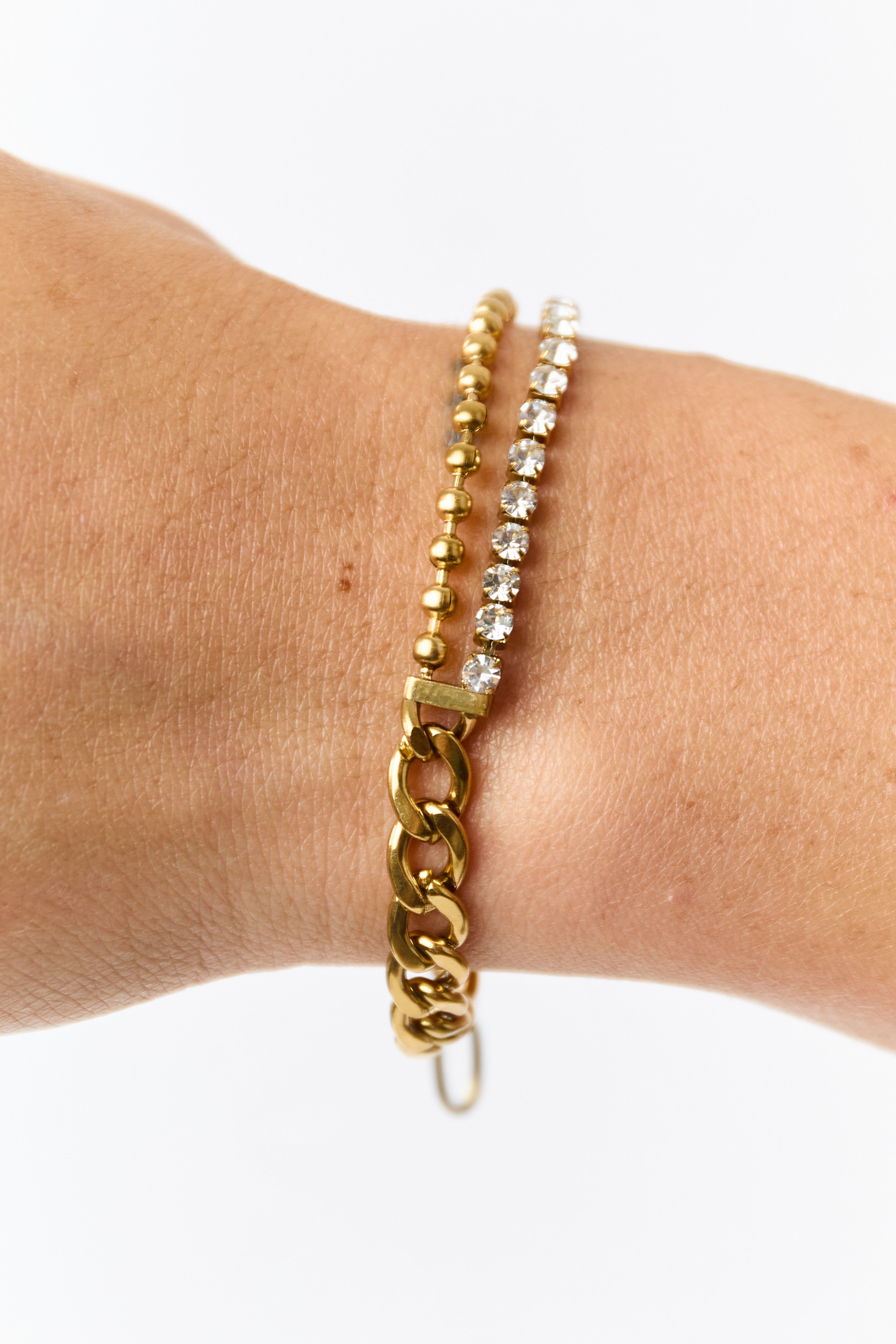 Gold Metallic Chain Link Rhinestone Detail Bracelet