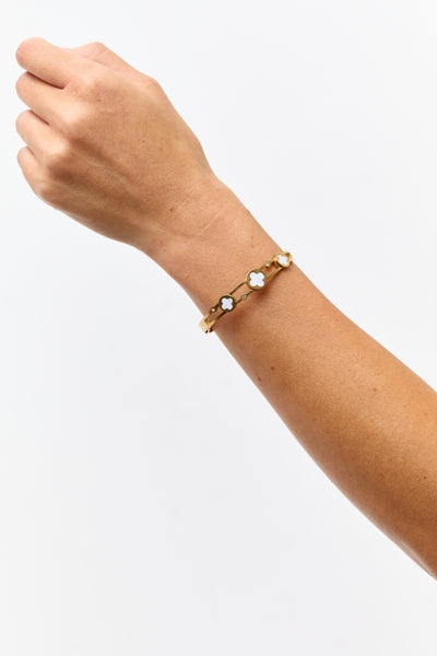 Gold Metallic Clover Detail Bangle Bracelet