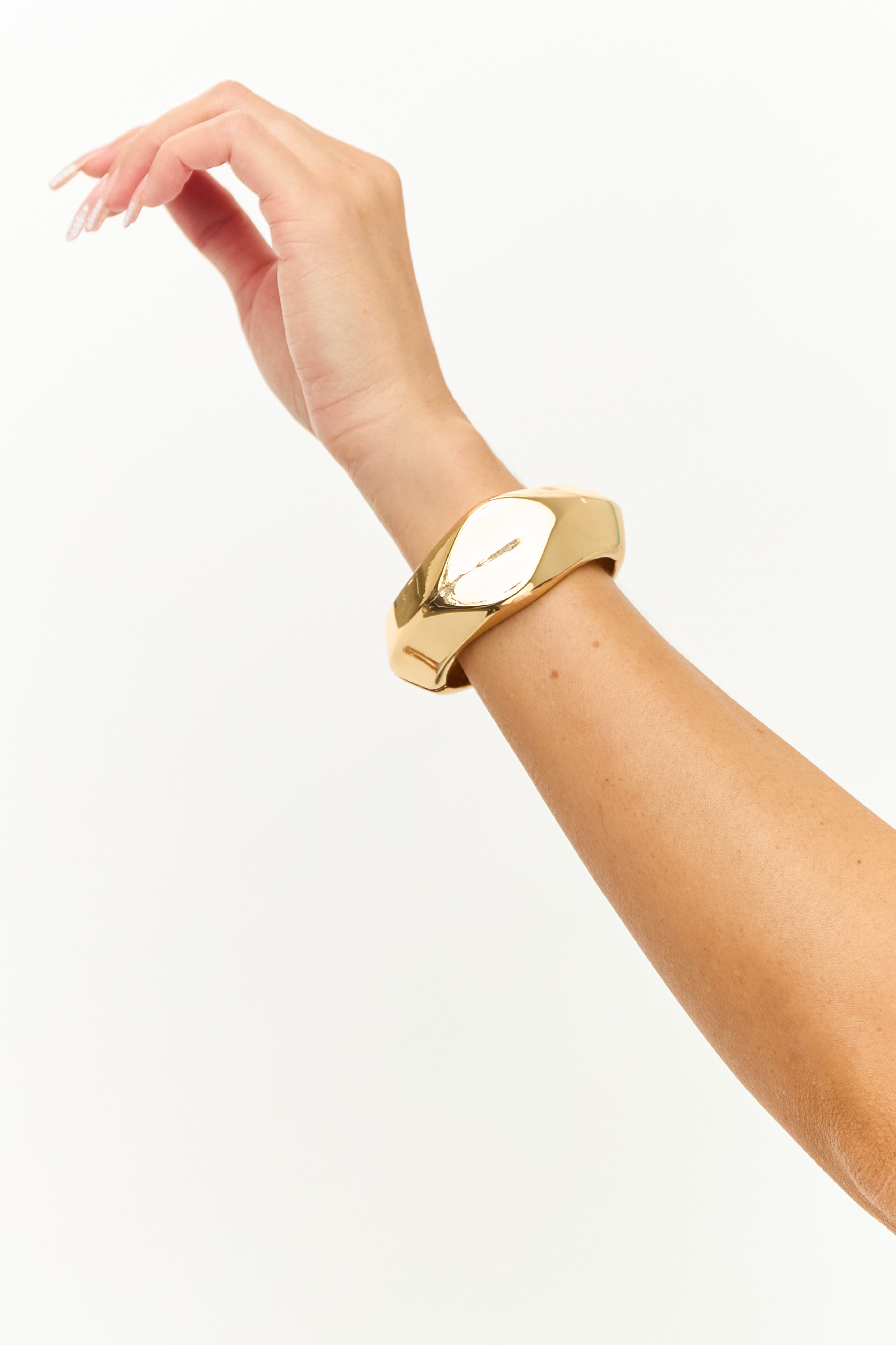 Gold Metallic Flat Sided Wide Bangle Bracelet