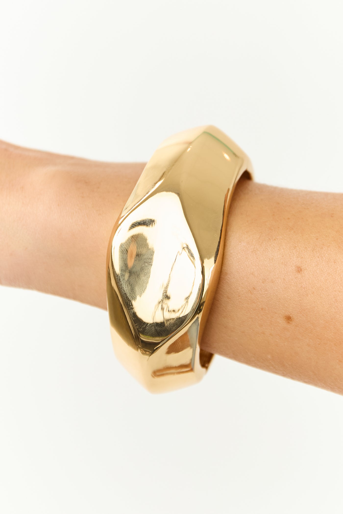 Gold Metallic Flat Sided Wide Bangle Bracelet
