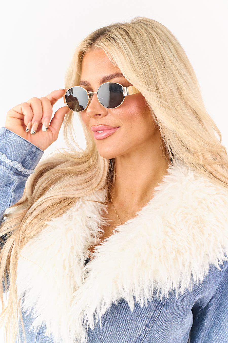 Gold Metallic Frame Oval Lens Sunglasses