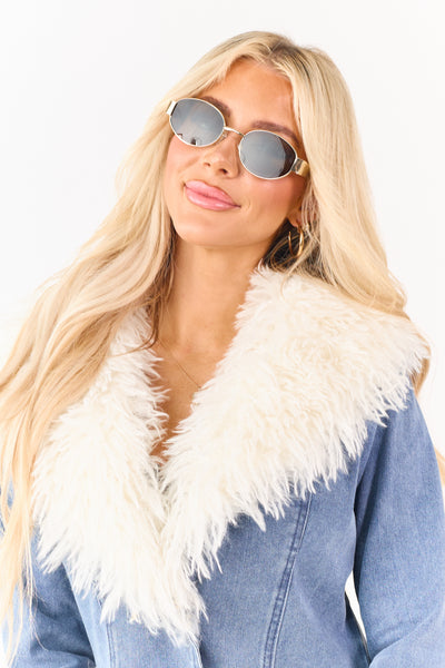 Gold Metallic Frame Oval Lens Sunglasses